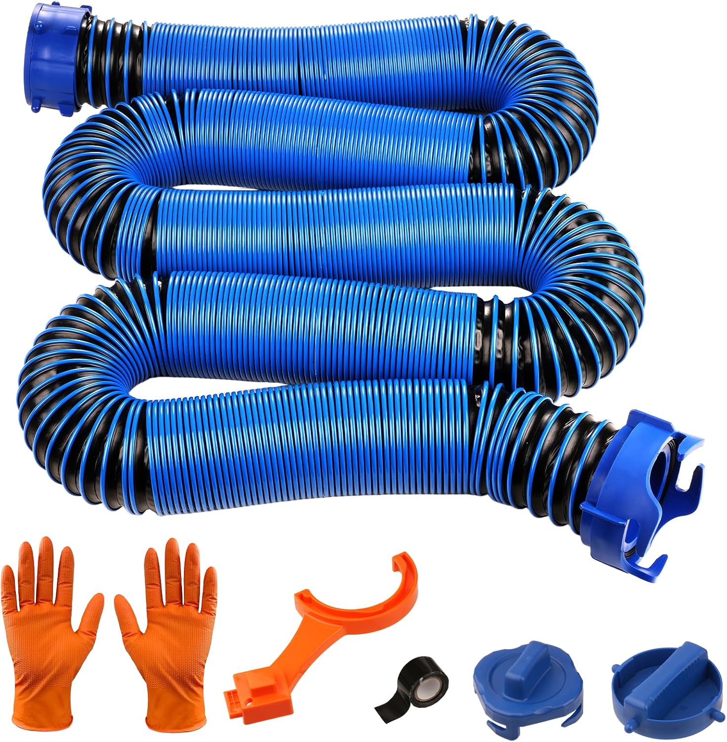 SheeChung 20FT RV Sewer Hose Kit, Sewer Hose for RV Camper, Heavy-Duty Camper Drain Hose with Leak-Proof Swivel Fittings, 2 Storage Caps, TPE Tech for Crush-Proof and UV-Resistant