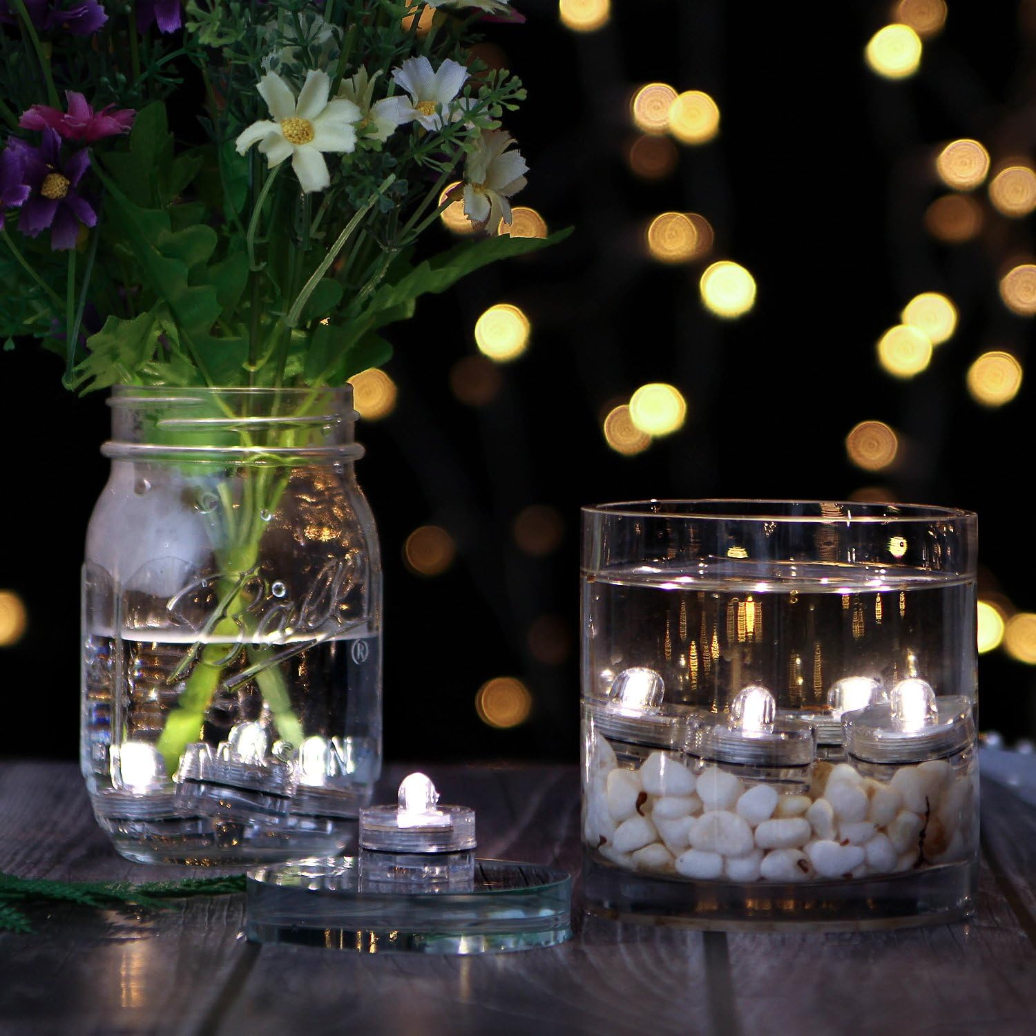 AGPTEK 24x LED Submersible Waterproof Wedding/Party/Floral Decoration Tea Vase Battery Light Candles-Cool White