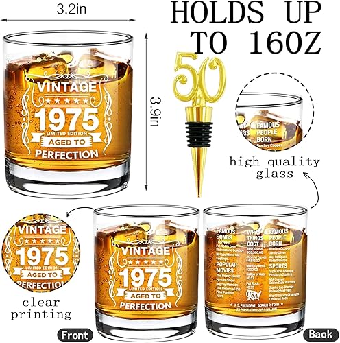 Miniatura 8 de Vasos antiguos de 1934  Vintage 1934 Old Time Information 10.25oz Whisky Rocks Glass  90 cumpleaños envejecido a la perfección  Regalos de 90 años