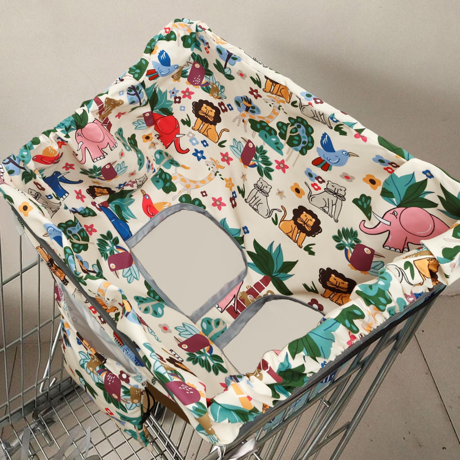 Sesaver Shopping Trolley Cart Cover Portable Waterproof Polyester Shopping Cart Protector, Trolley High Chair Cover Washable Foldable for Babies Infant Toddler Boy or Girl(1,Elephant)