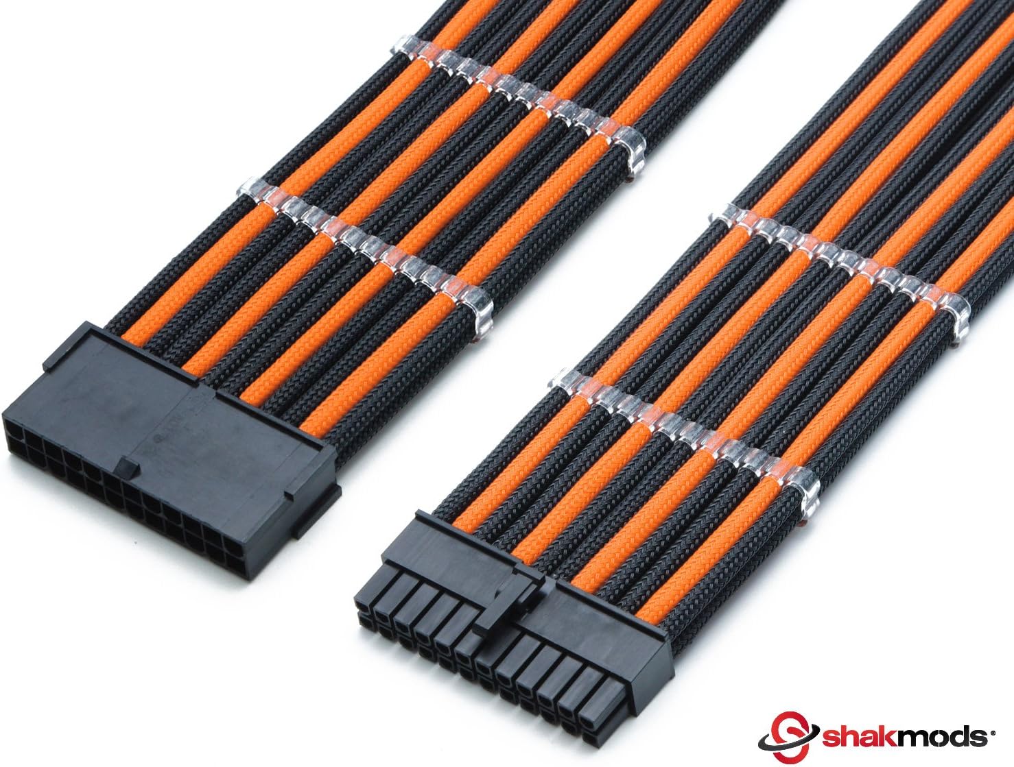 24 Pin ATX Motherboard Orange & Black Heatshrinkless Sleeved Extension Cable with 2 Free Cable Comb 30cm