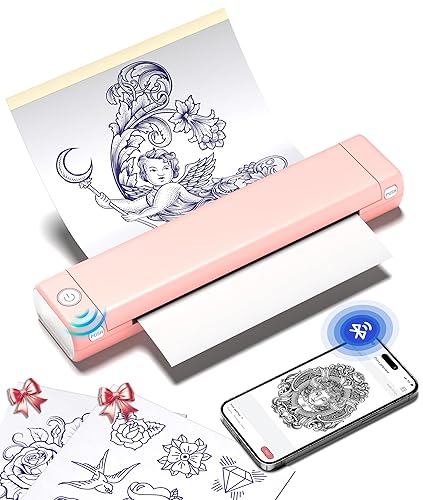 Phomemo Tattoo Stencil Printer, M08F Wireless Thermal Tattoo Printer with 10pcs Transfer Paper, Compatible with Phone/Tablet/PC, Tattoo Supplies for Tattoo Artists & Beginners, Pink๏ปฟ - Pink