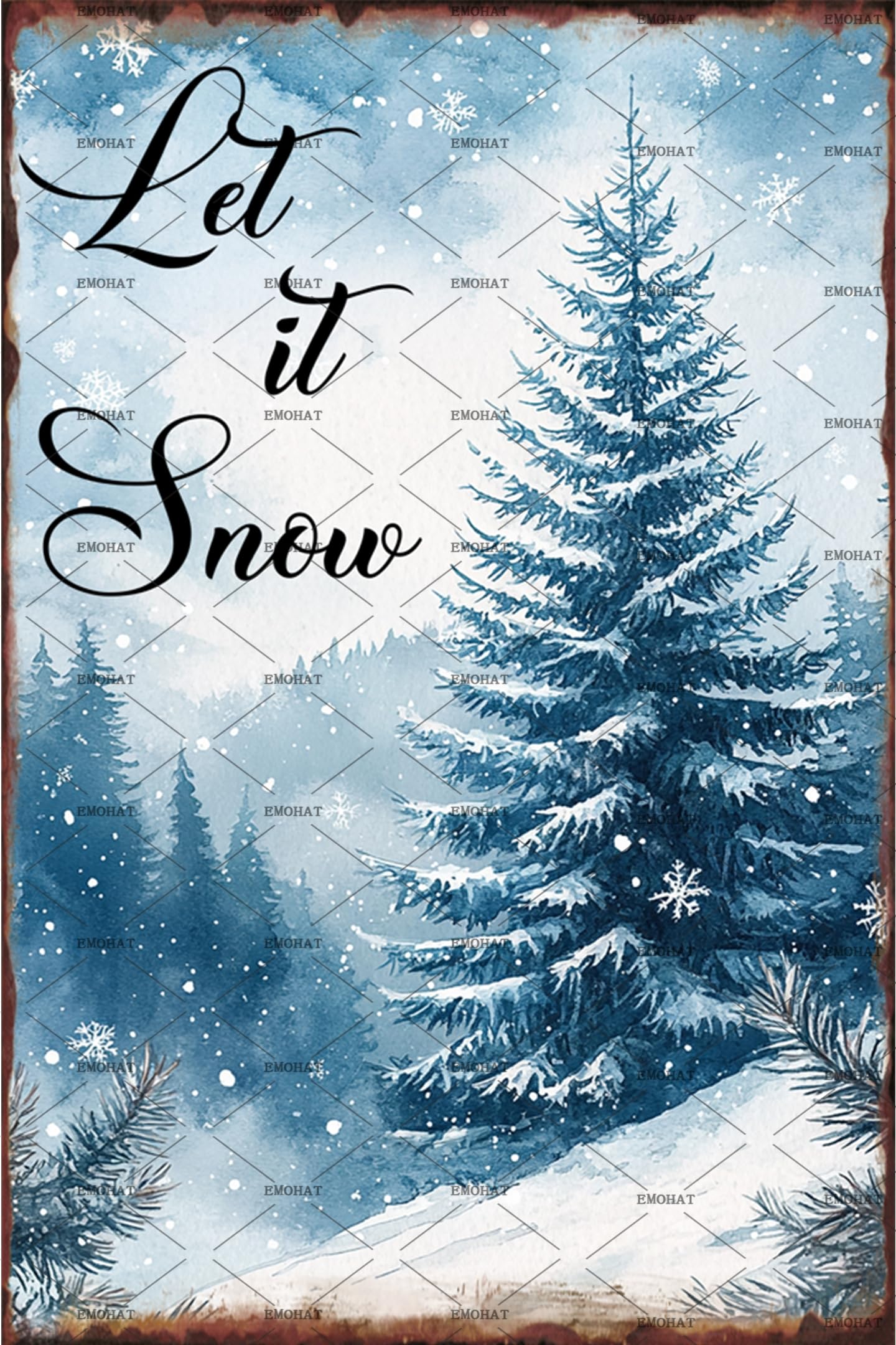 Let It Snow Metal Tin Sign 8x12 Inch - Vintage Winter Wall Decor for Home, Office & Cafe - Rustic Seasonal Sign with Snowflake Design for Indoor Outdoor Holiday Decorations