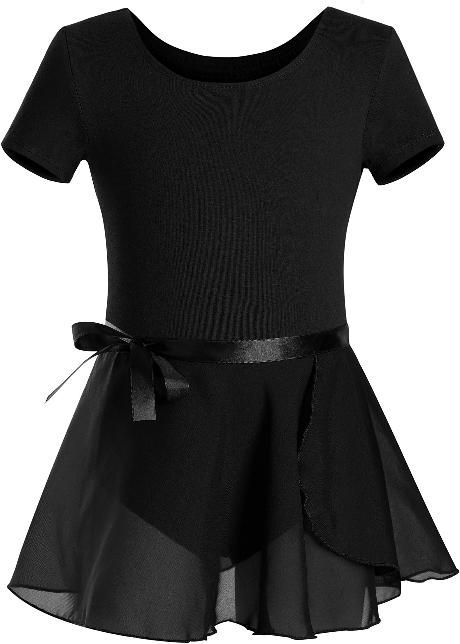 DANSHOWGirls Short Sleeve Leotard with Skirt Kids Dance Ballet Tutu Dresses(6-8,black)