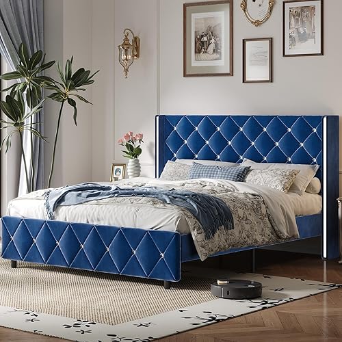 Miniatura 13 de Base de cama individual con cabecero, marco de cama individual con diseño capitonado de diamante, cama de plataforma tapizada con respaldo de alas,