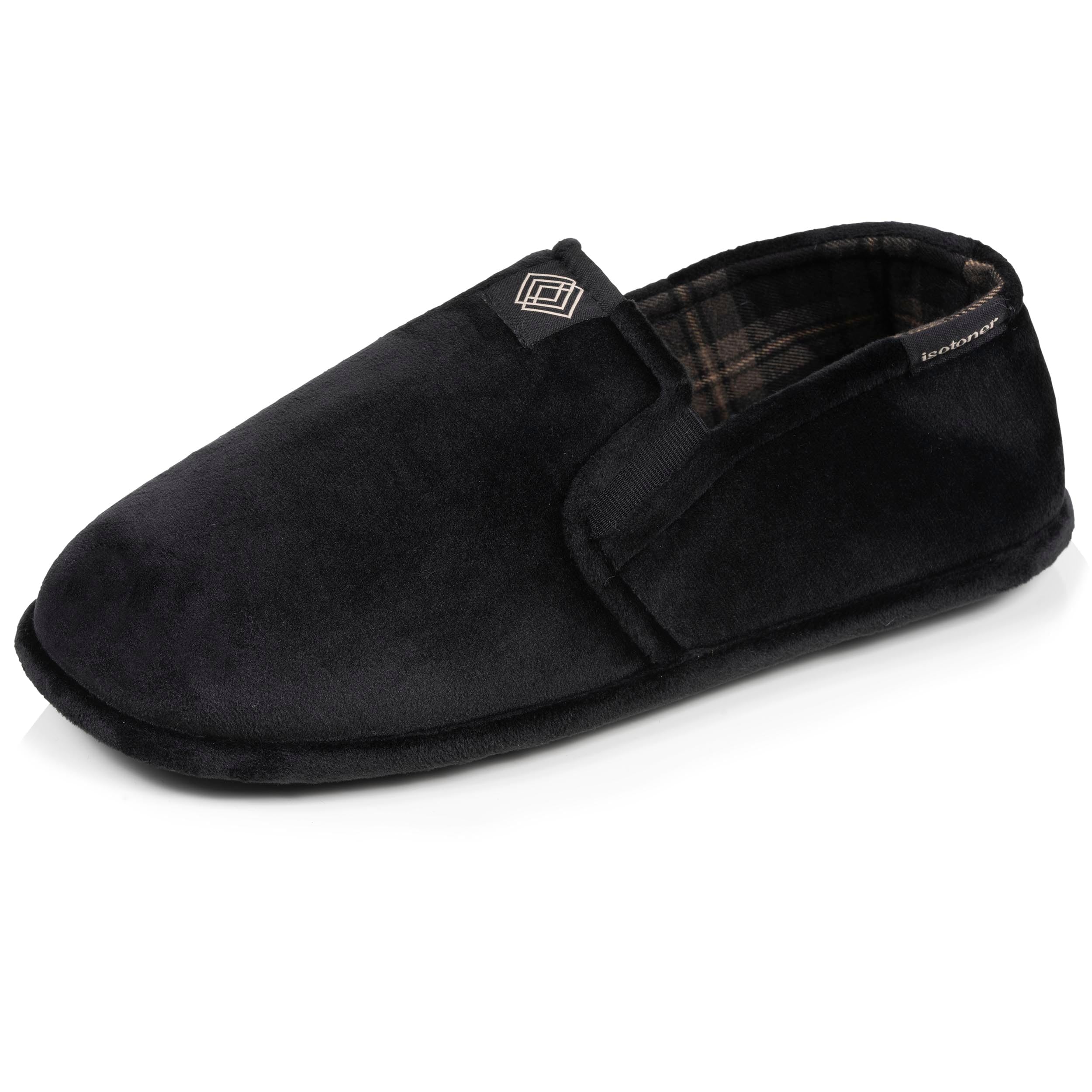 Isotoner Chaussons pantoufles Charentaises homme velours doux, sans-​gêne, maintien le pied, 45 EU, noir/​tartan