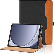 Hülle für Samsung Galaxy Tab A9 8.7 Zoll (SM-X110 / SM-X115) 2023 Leder Schutzhülle mit Tasche und Stifthalter, Multi-Winkel Folio Case Funktion Smart Cover mit Stand Funktion - Schwarz