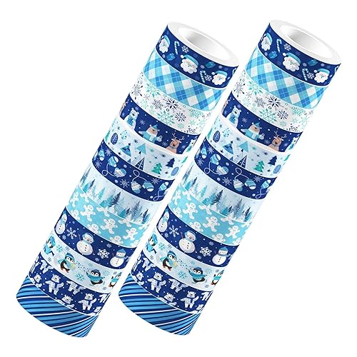 Miniatura 8 de 12 rollos de cinta Washi de Navidad de invierno, muñeco de nieve, muñeco de nieve, hombre de jengibre, cinta adhesiva decorativa de animales azules