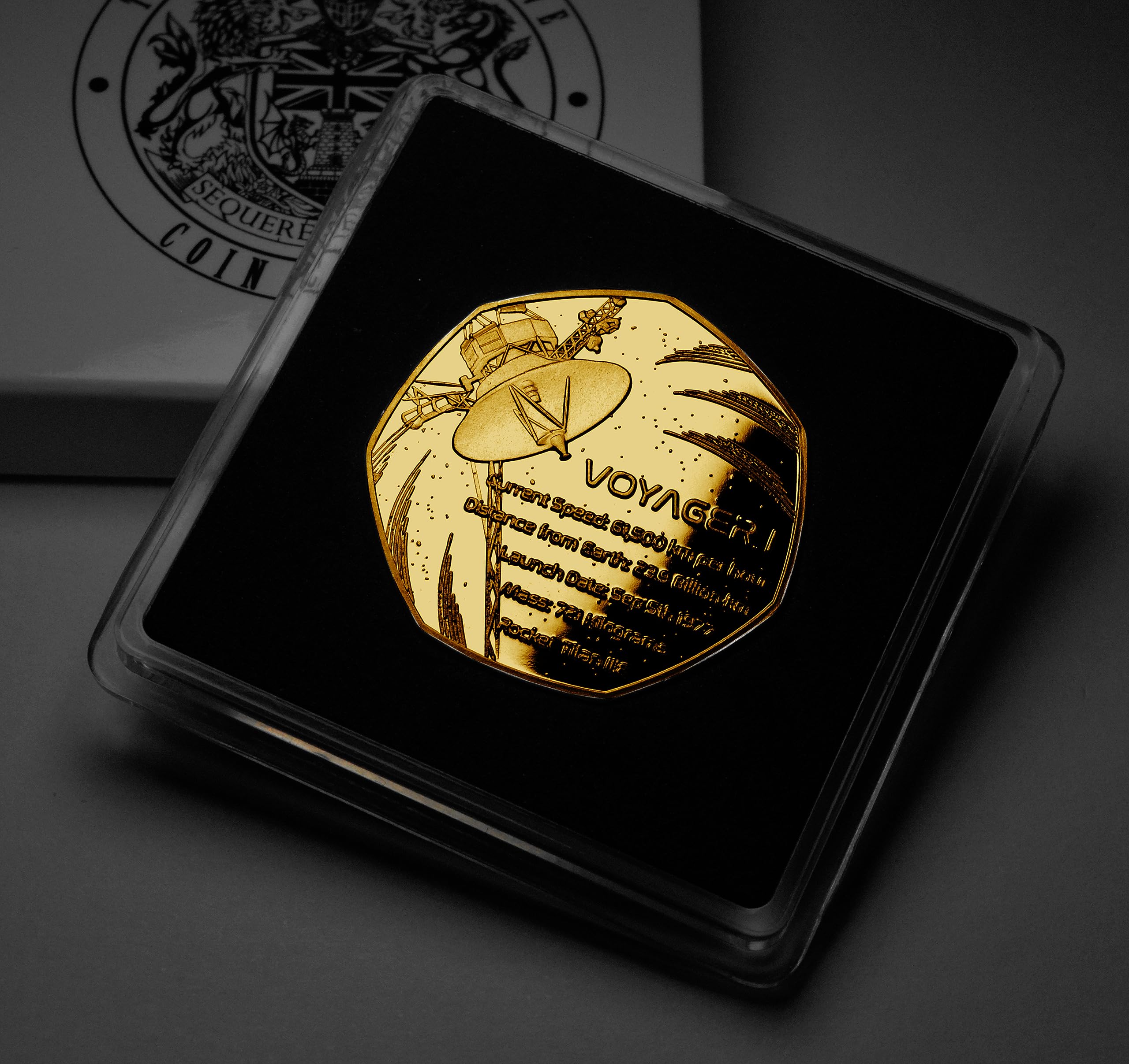 The Commemorative Coin Company Gold Voyager 1 Spacecraft 24Ct Commemorative. En Record/Nasa/Probe. Presentation Case