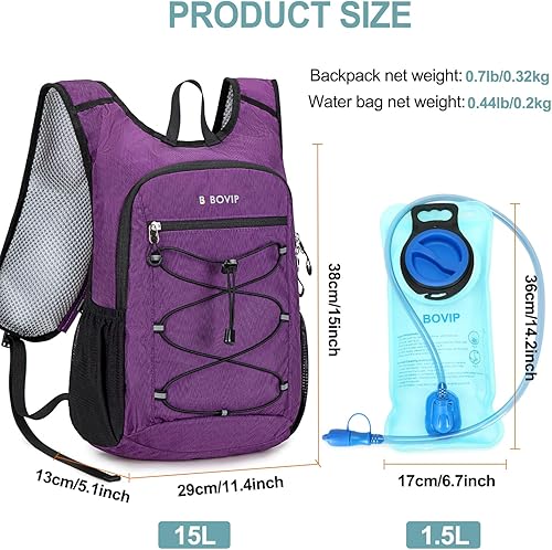 Miniatura 3 de BOVIP Mochila de hidratación ligera, mochila de senderismo multiusos de 15 litros con bolsa de agua de 1.5 L, mochila de agua hidráulica para