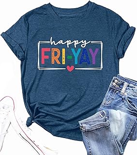 Funny Friday Shirts for Women Happy Fri Yay T-Shirts Appreciation Teacher Gift Tee Tops Weekend Holiday Blouse