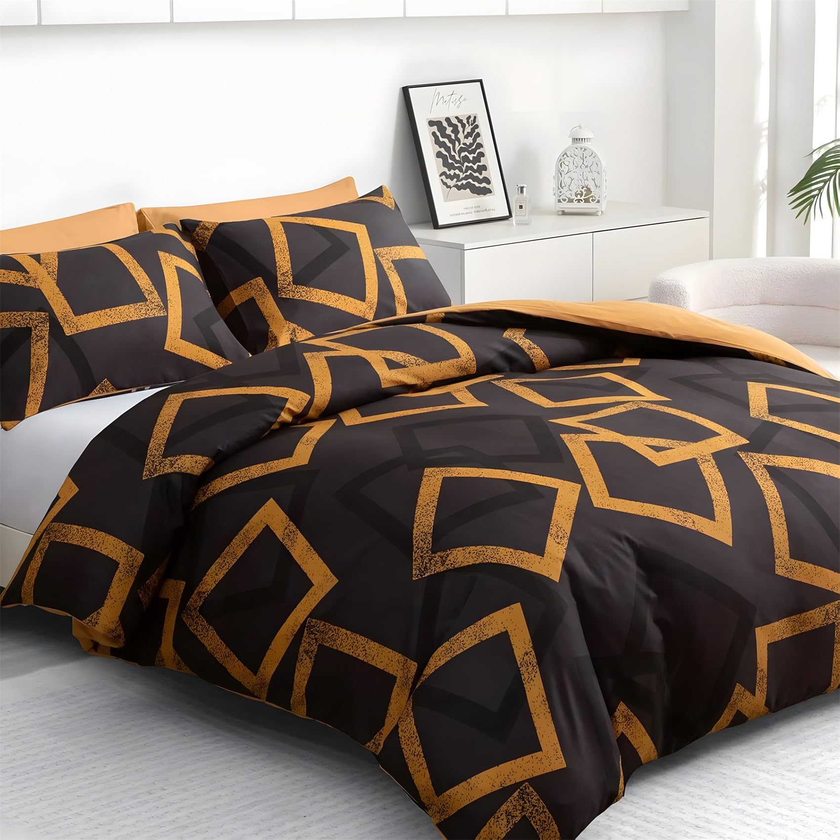 Housse de couette 240x260 losanges géométriques avec parure de lit microfibre et taie d'oreiller 65x65