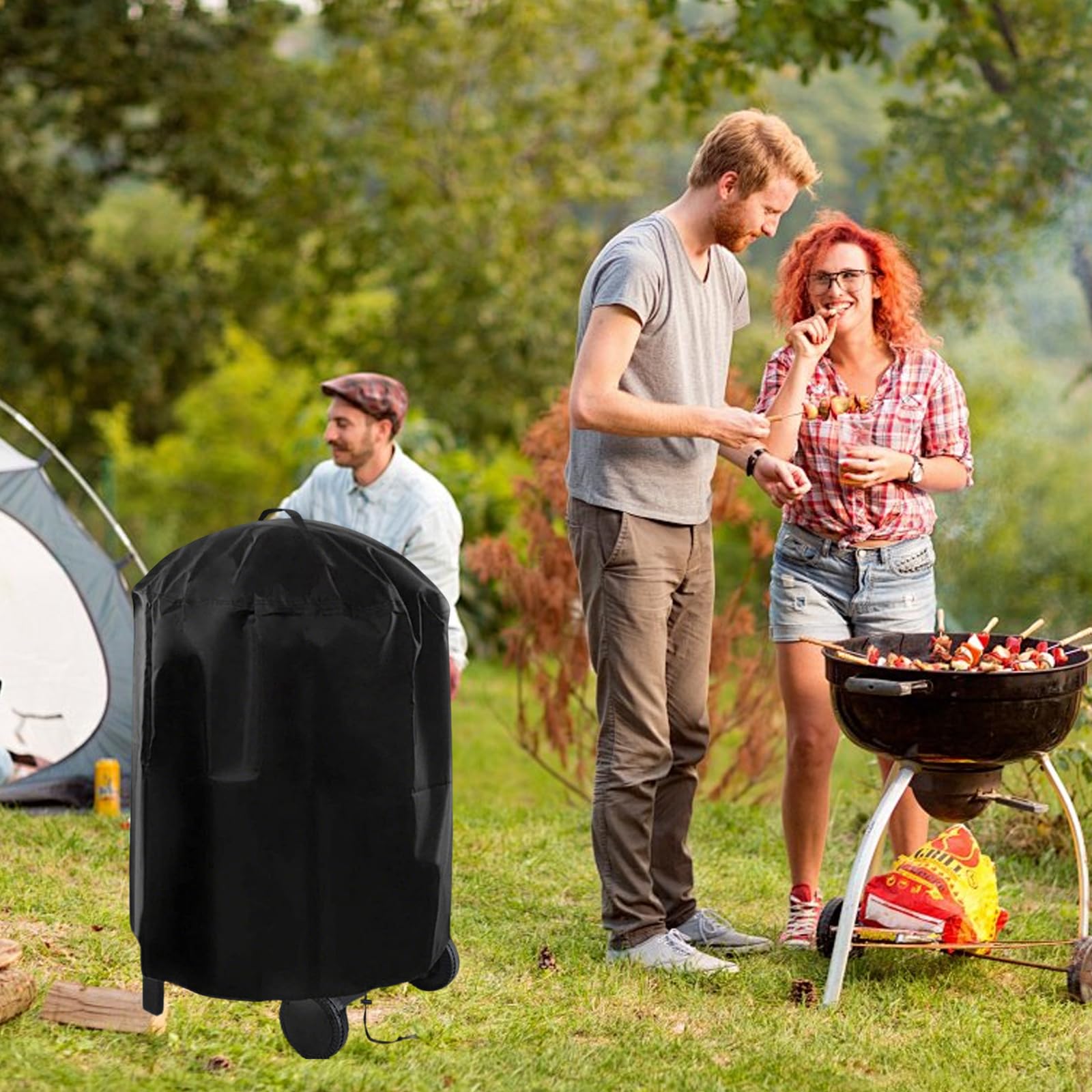 Cubierta para Barbacoa Redonda Exterior Oxford 600D, Funda Barbacoa Impermeable, Resistente a la Intemperie, con Hebillas Antiviento y Ventilación, con Cepillo(Size:29 * 28in)