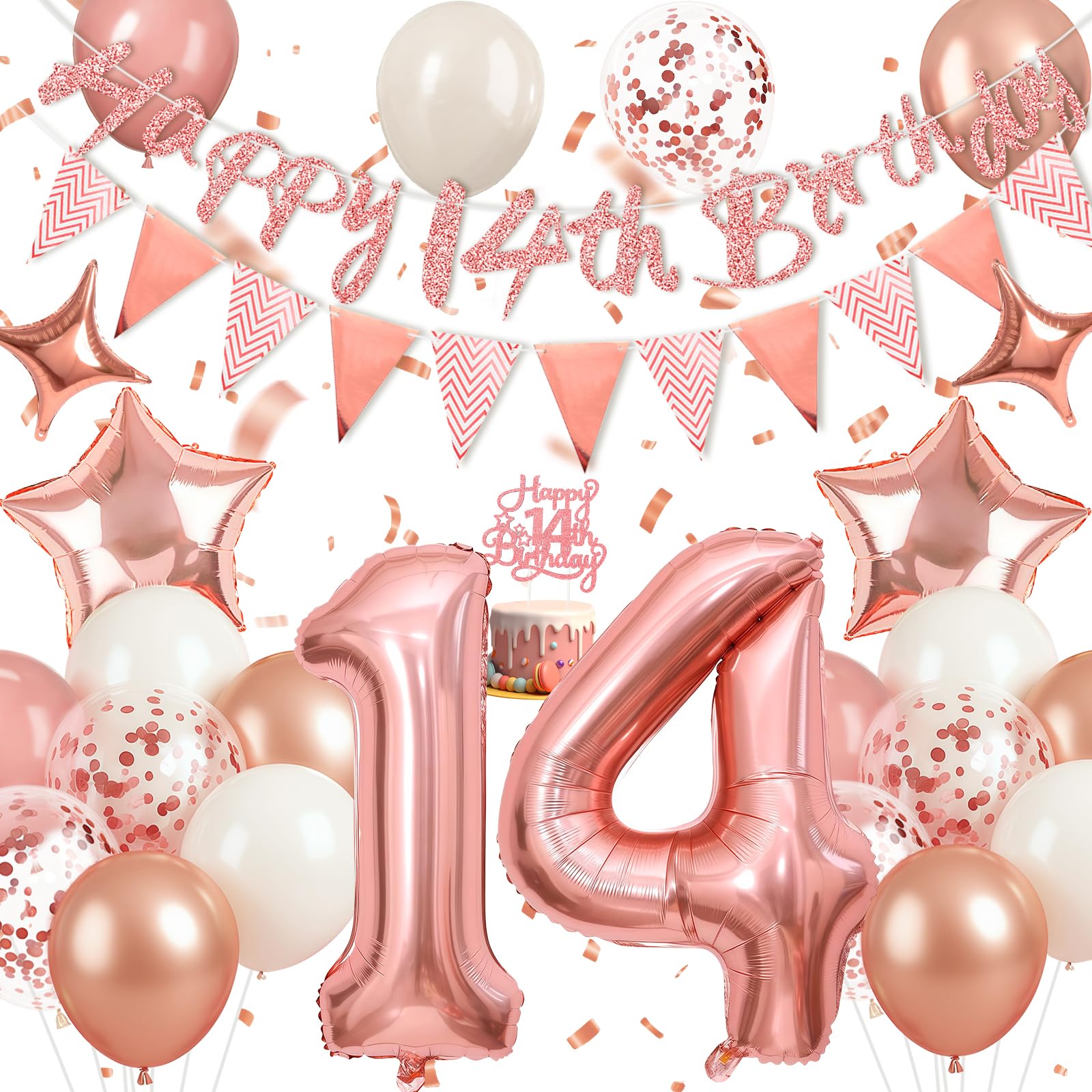 14th Birthday Decorations, Sweet 14 Birthday Balloons Decoration for Girls