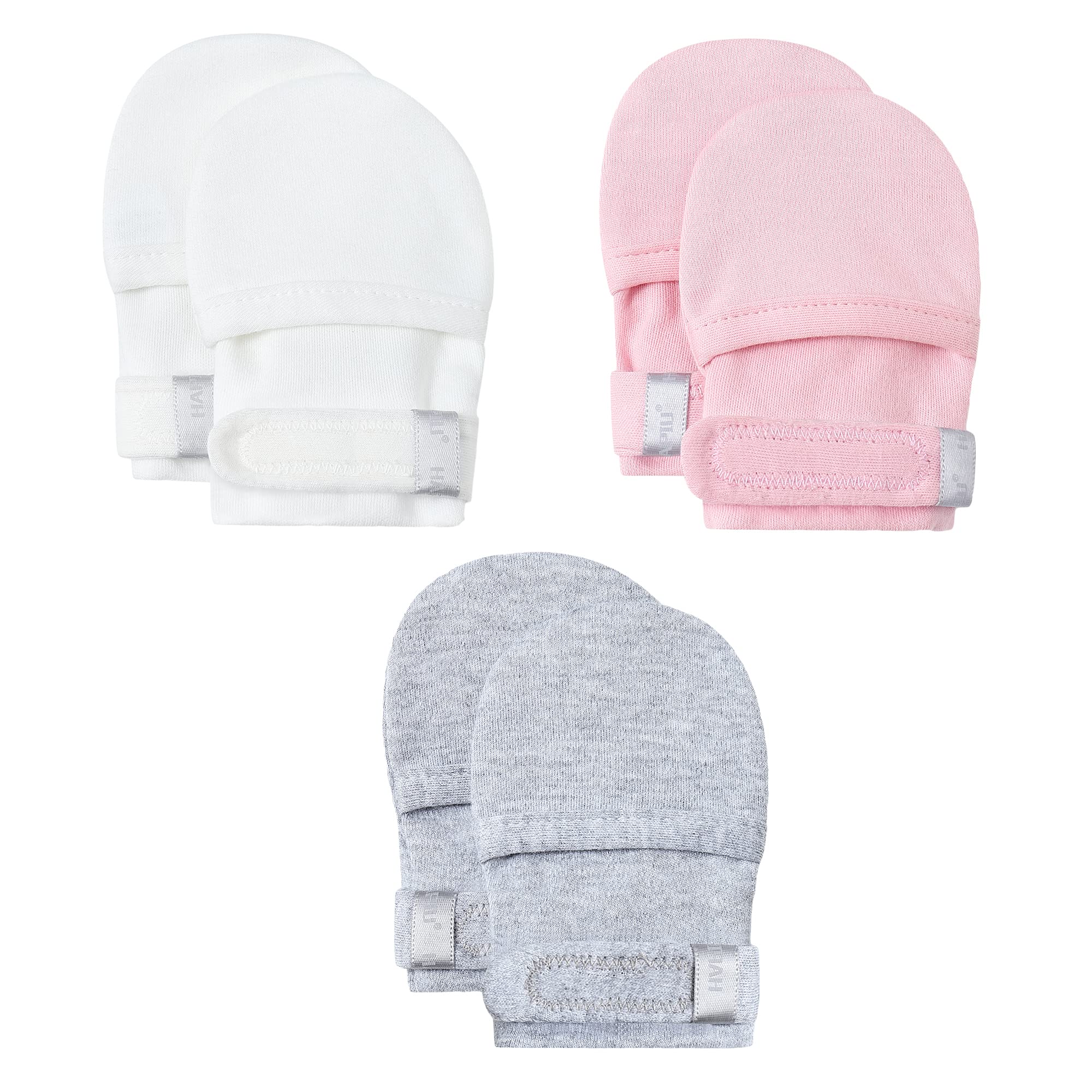 HAPIU Baby Newborn No Scratch Mittens Stay On, 100% Cotton Adjustable 0-12M