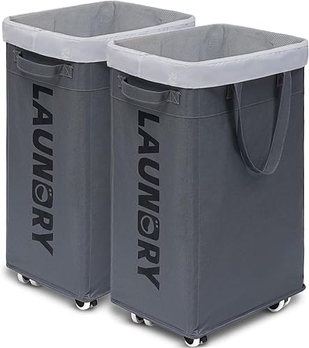 Miniatura 100 de Goodpick Laundry Baskets with Wheels and Handle, 2-Pack 75L Collapsible Laundry Baskets, Clothes Laundry Basket with Removable Wash Bags for Corner