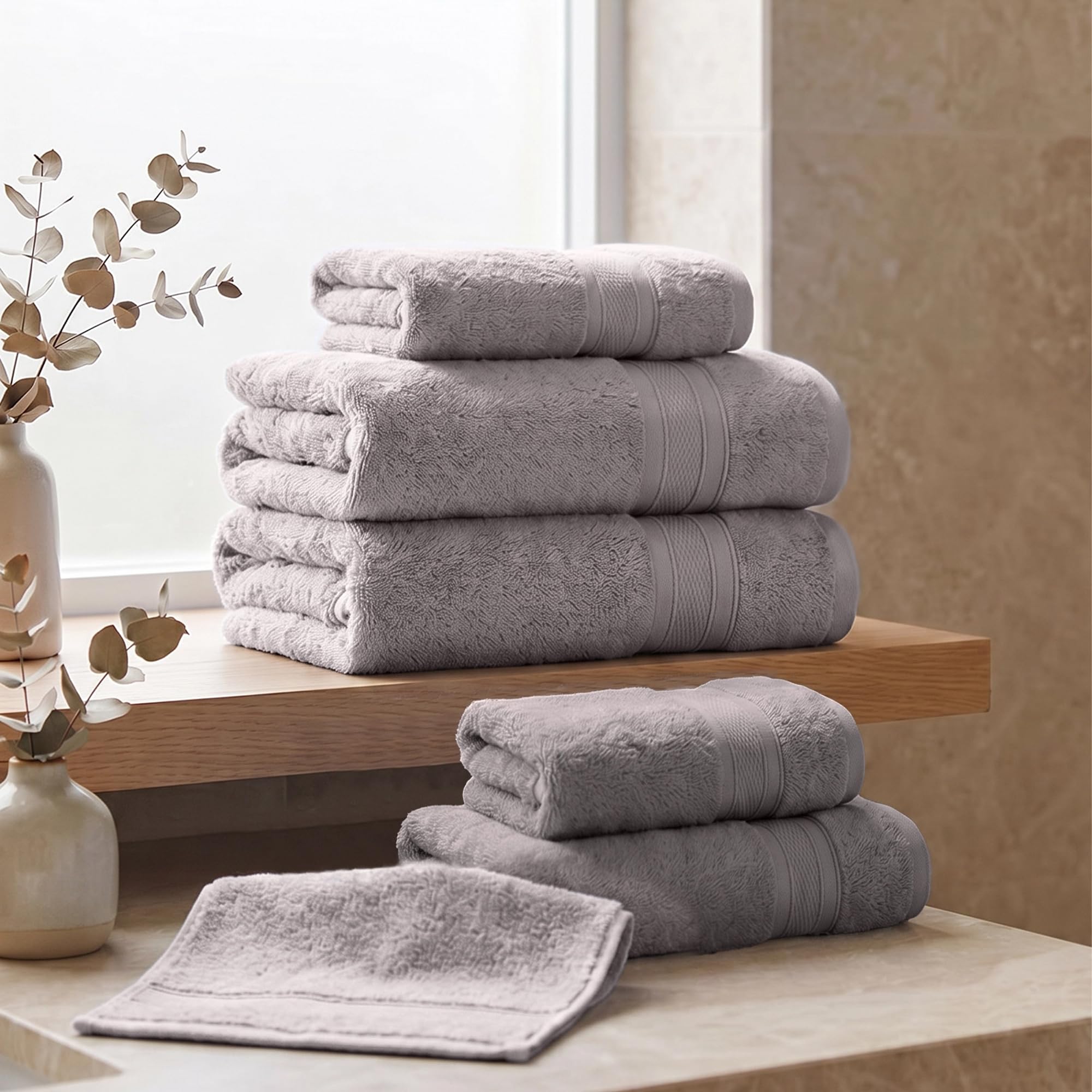 TRIDENT Soft Comfort Air Rich Towels for Bath, 100% Cotton Towel, Super Soft, Highly Absorbent, 6 Pieces Towel Set, 500 GSM - Charcoal