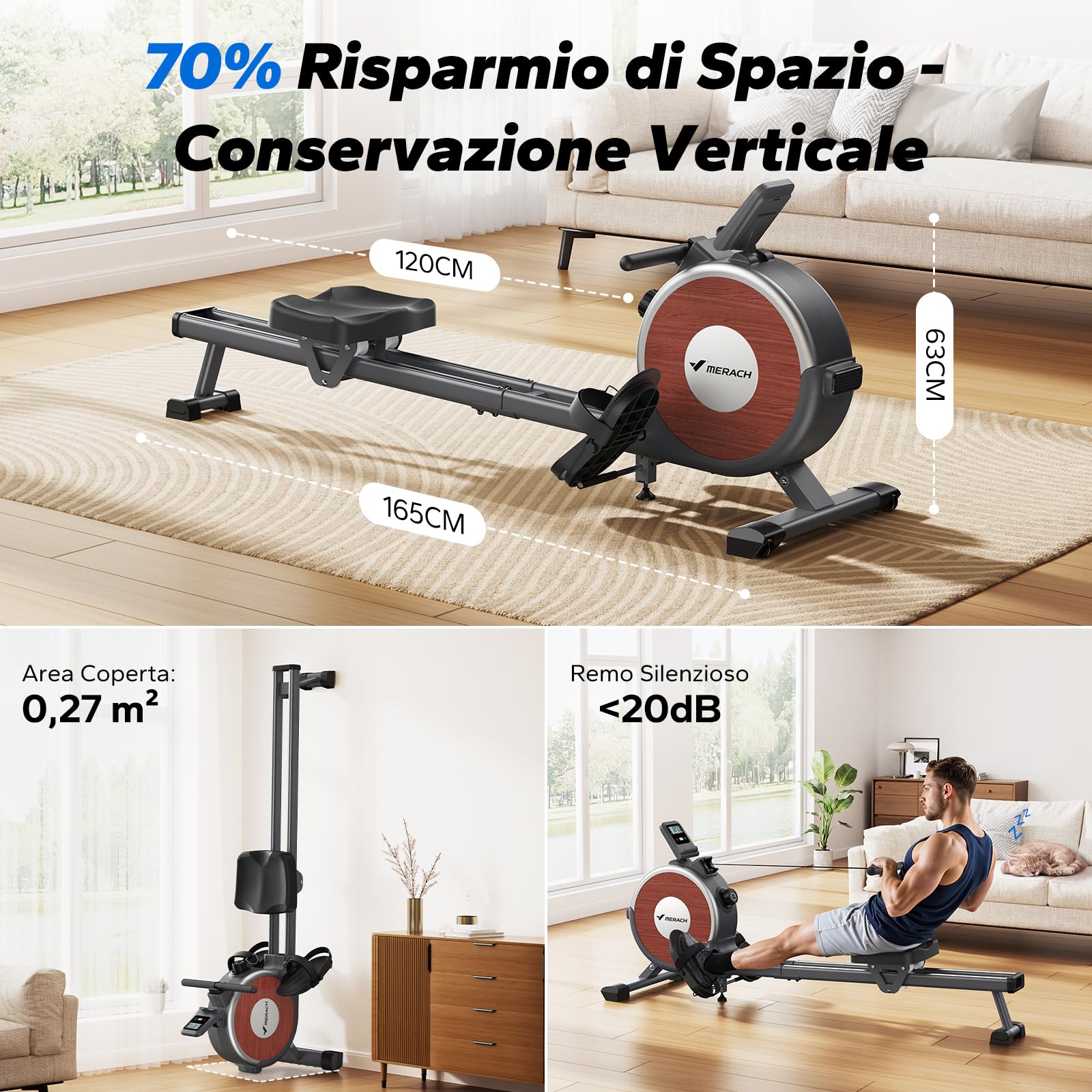 MERACH Vogatore per casa, 16 livelli di resistenza, vogatore magnetico silenzioso, collegabile tramite app, doppie guide migliorate per una maggiore stabilità, facile da montare
