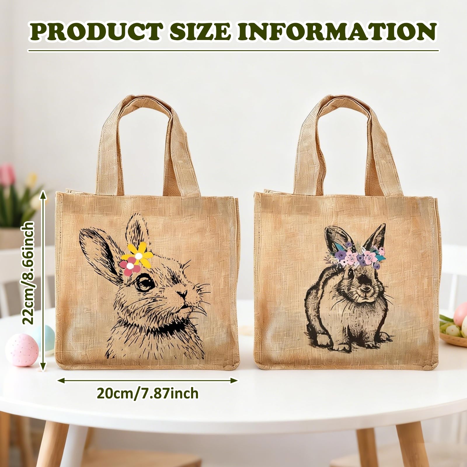 Lot de 2 paniers de Pâques en toile de jute avec anse - Cadeau et décoration pour Pâques - À remplir - Pour décoration de table - Décoration de printemps