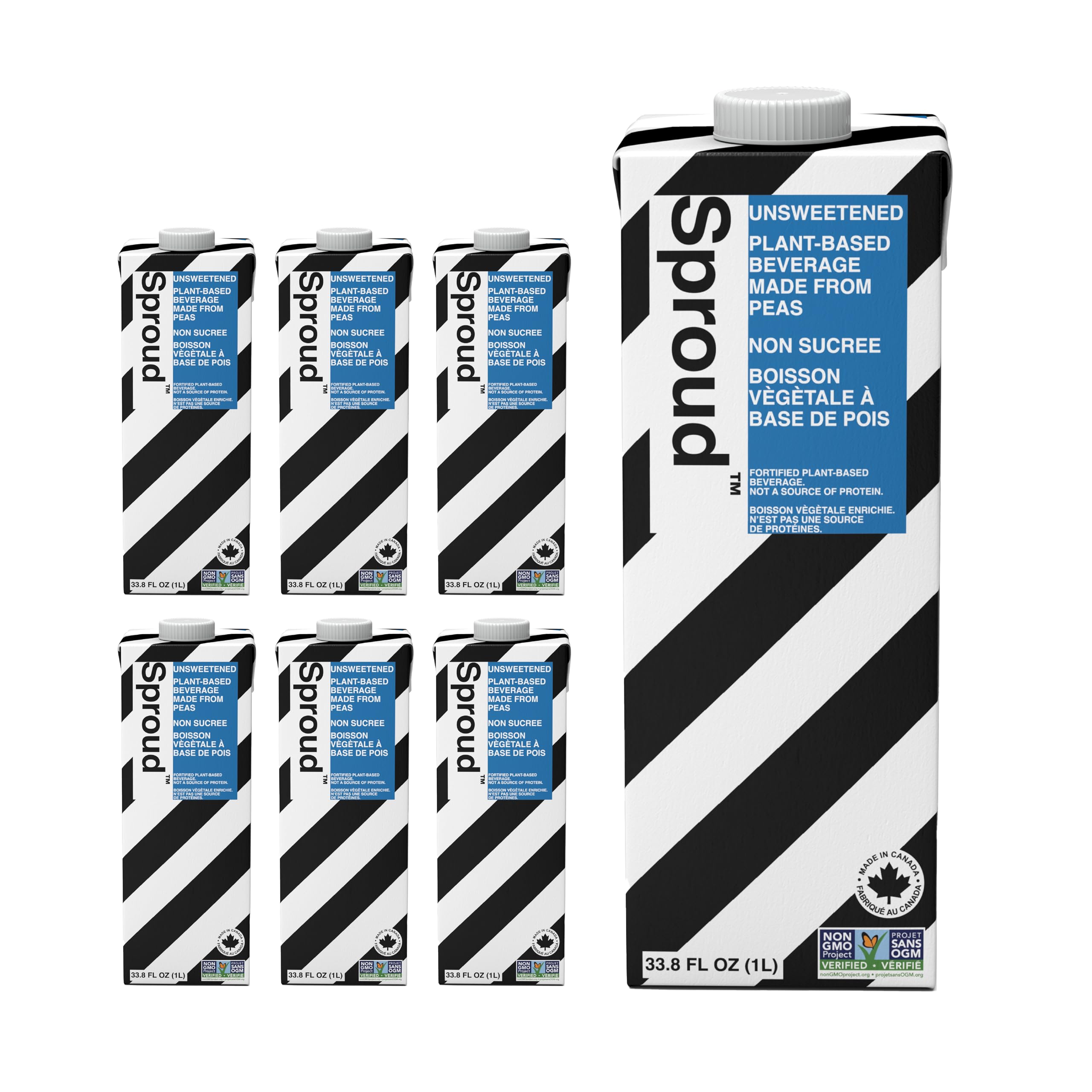 SPROUD Dairy Free Milk UNSWEETENED Flavor, Vegan Milk with Plant-Based Pea Protein, Shelf Stable Non-GMO, 1 Liter (Pack of 6)