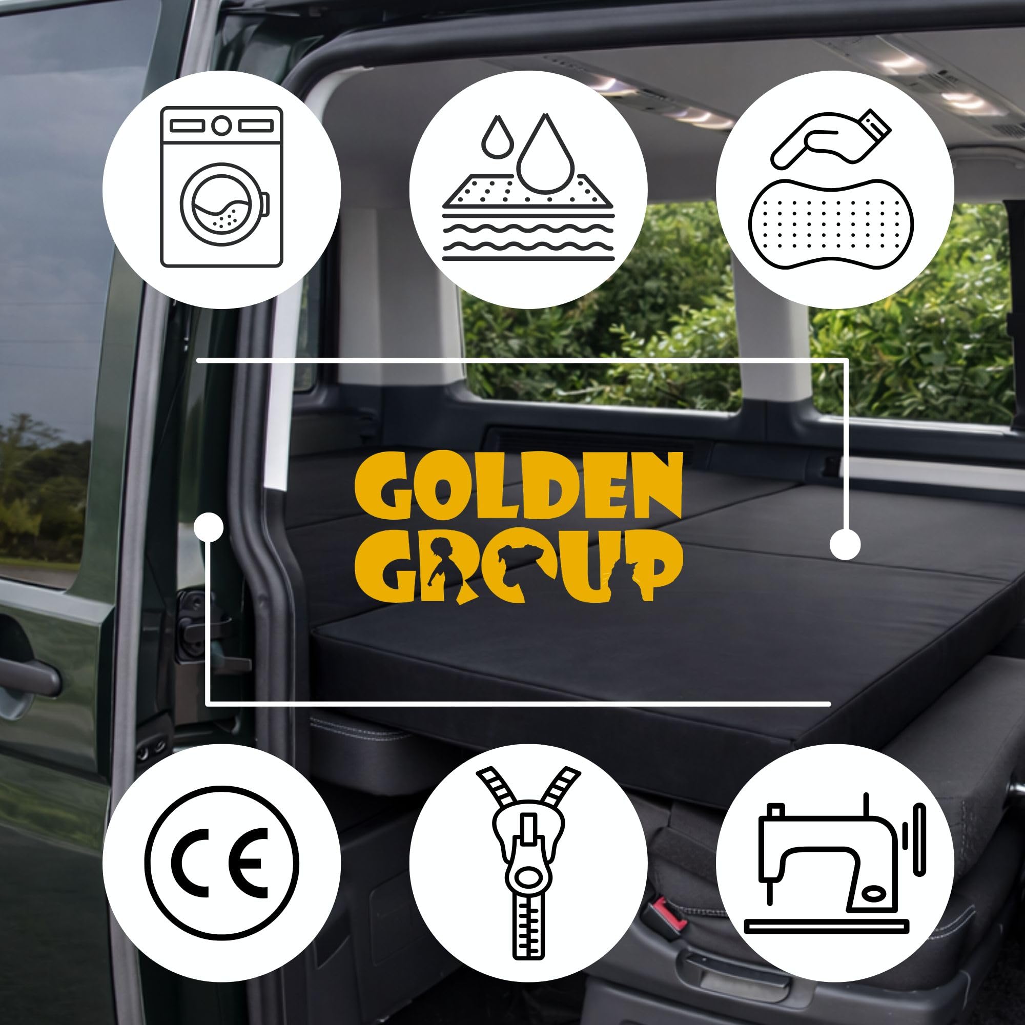 GoldenGroup Auto Matratze 200x150 cm für VW T6,T5 California Beach – Faltbare Camping Klappmatratze – 6/8/10 cm, Memory Foam optional – Baumwolle, Velvet,Air-Flow Bezug