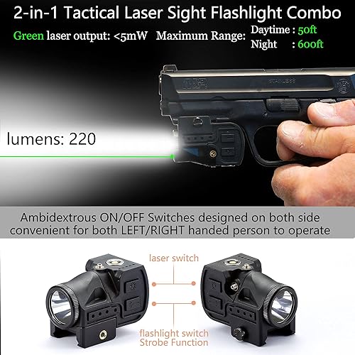 Miniatura 6 de Vista láser táctica para pistola, combo de luz láser verde, láseres de pistola Airsoft con carga magnética y función estroboscópica, linterna láser