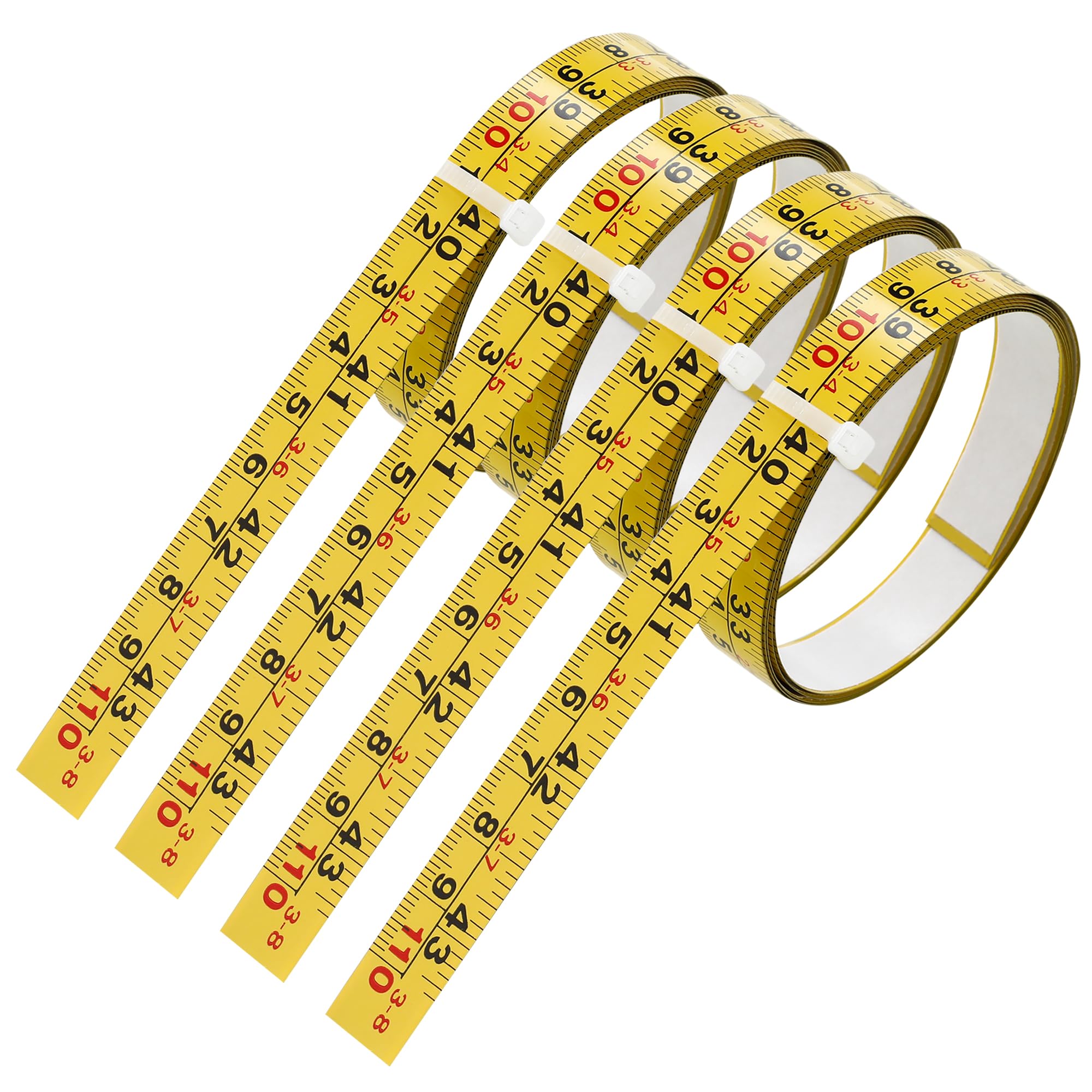 4Packs Steel Self-Adhesive Measuring Tape, 44-Inch or 110cm Imperial and Metric Scale Ruler Sticker, Left to Right Reading Tape Measure Sticker for