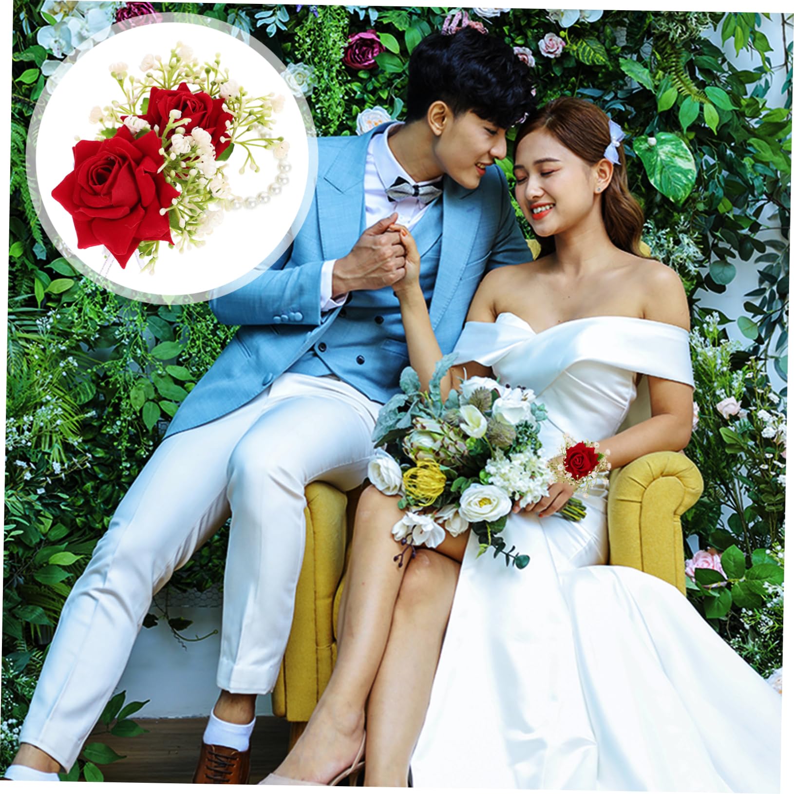 Alipis 5sets Corsage e Boutonniere Fiori Artificiali Per Matrimonio Kit Romantico Da Sposa e Damigelle Con e All Occhiello Per Cerimonie e Occasioni Speciali