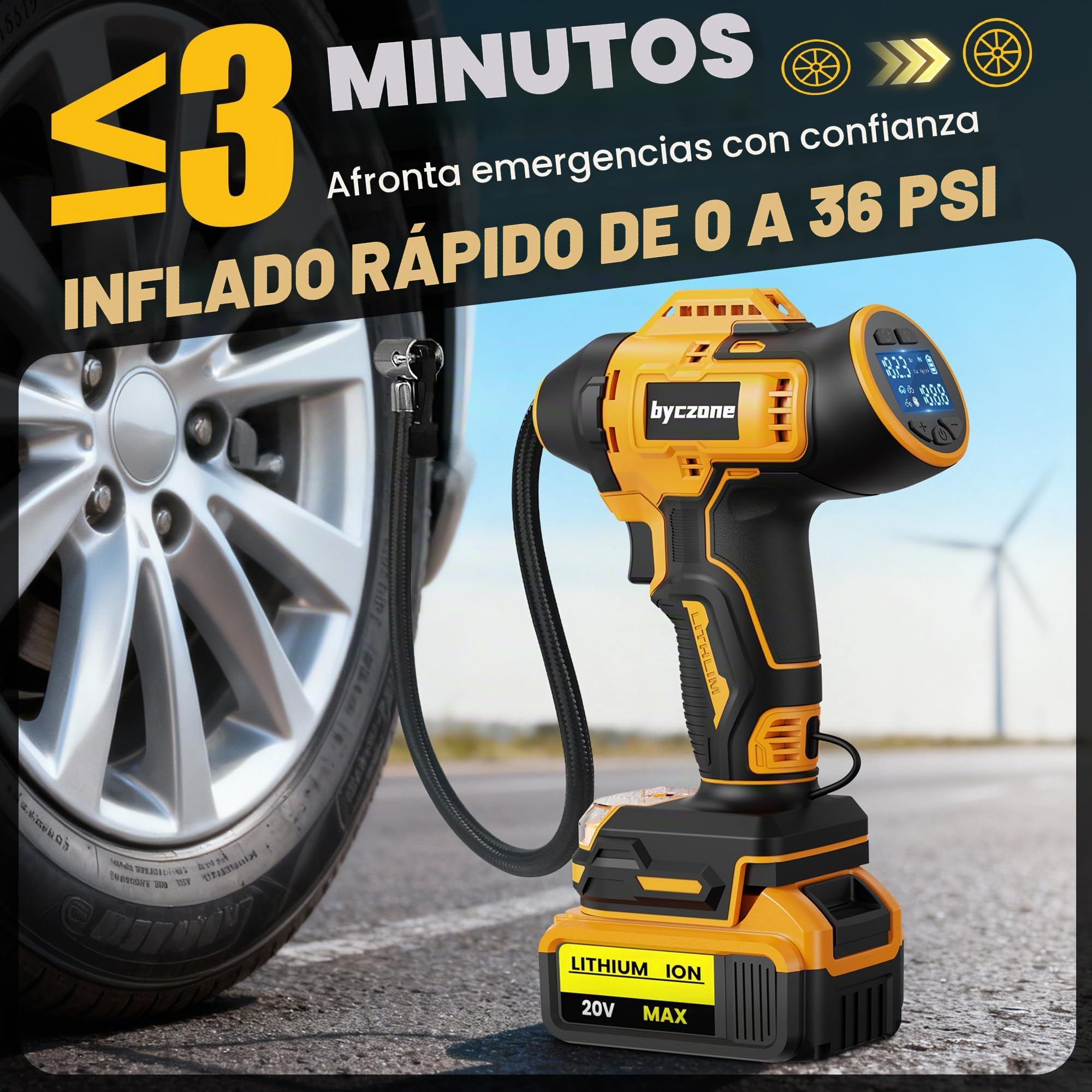 Inflador de neumáticos compatible con batería Dewalt de 18 V, compresor de aire inalámbrico de 160 PSI con medidor de presión digital LCD, apagado automático, inflado rápido para coche, bicicleta