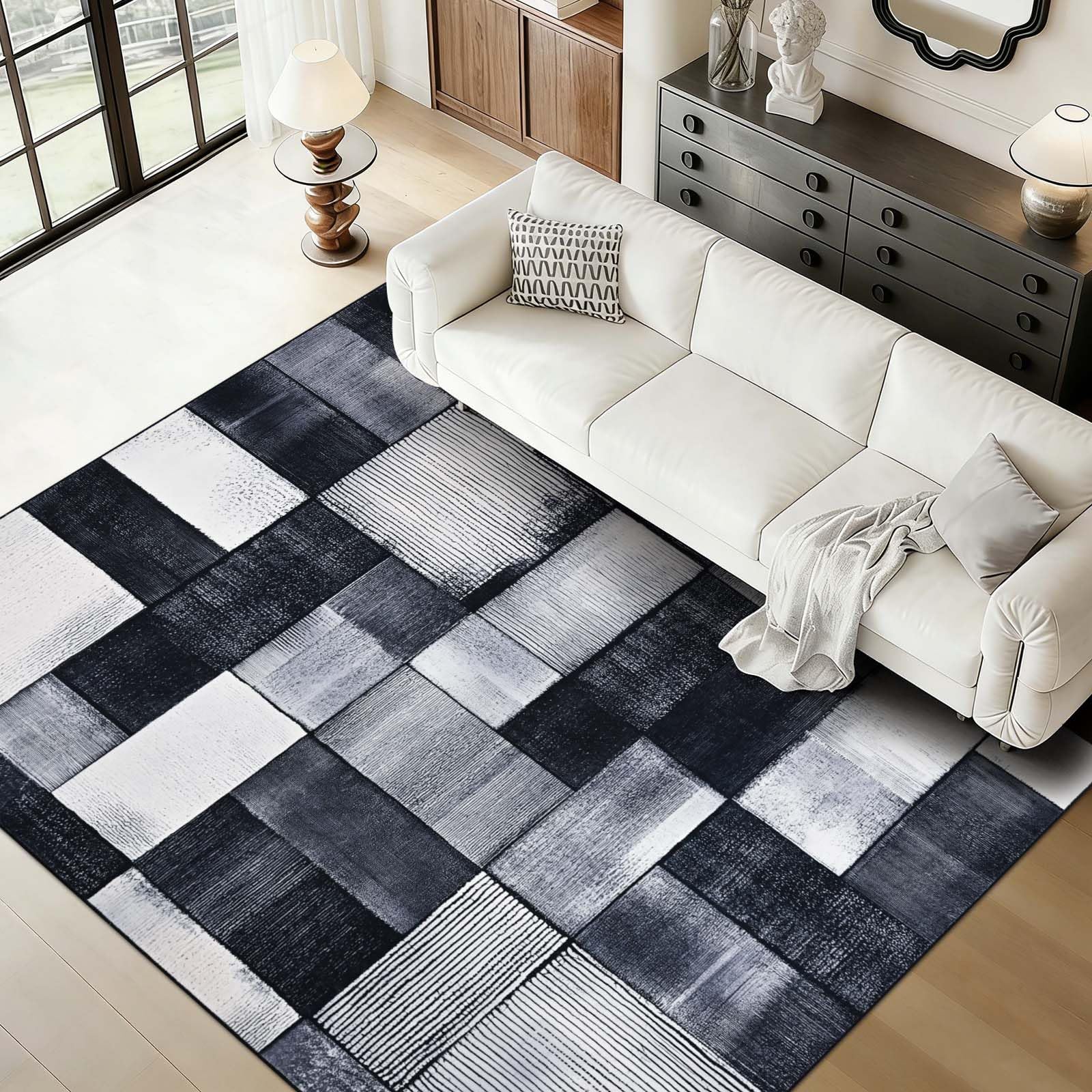 Alishomtll Area Rug Living Room 160x230 cm, Black Grey Modern Geometric Rug