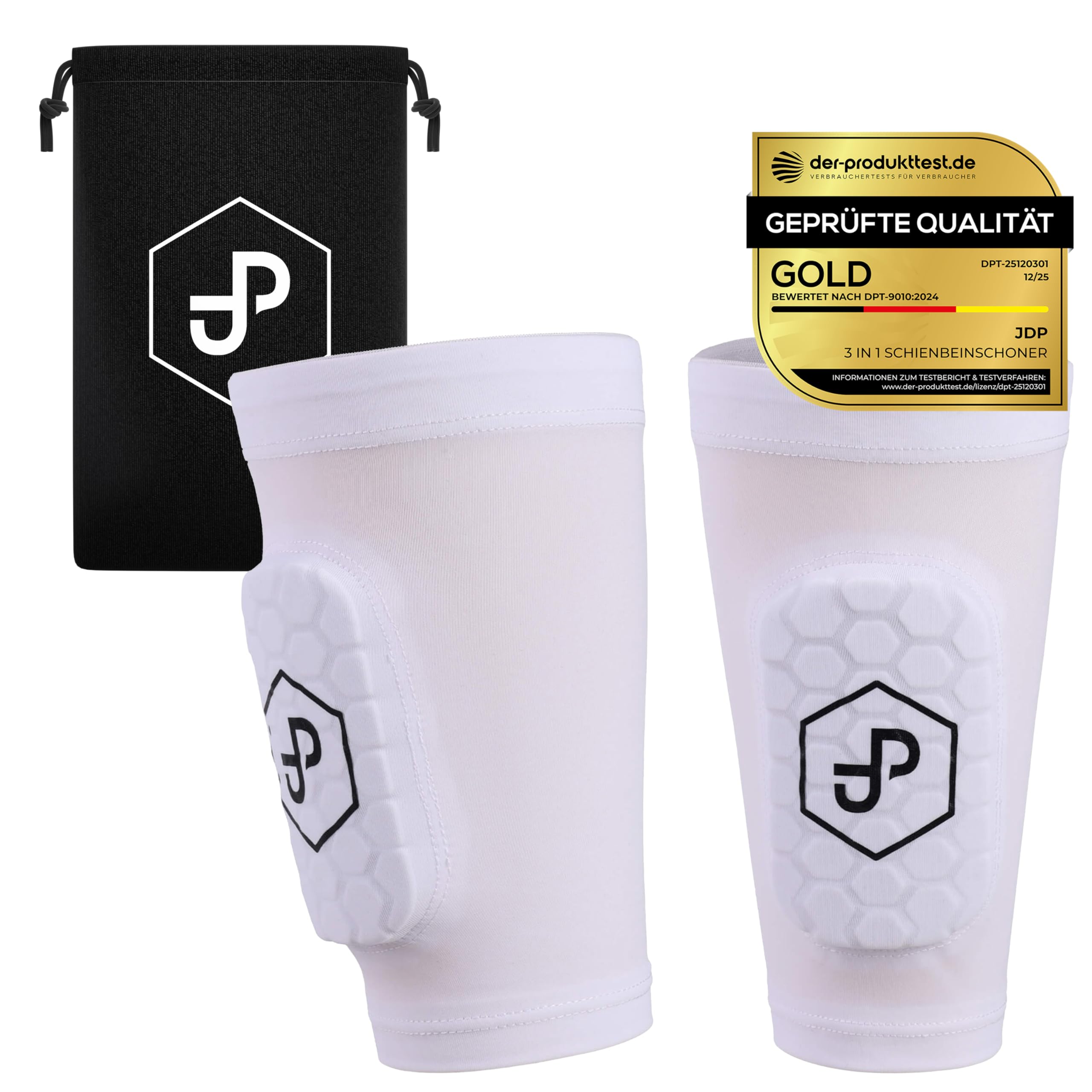JDP Premium 3in1 Schienbeinschoner, Strumpf mit integriertem Schienbeinschoner (schützendes Pad), hochwertiger Schienbein Schoner inkl. Fußballstutzen, Fußballschoner Fussball Herren Frauen Kinder