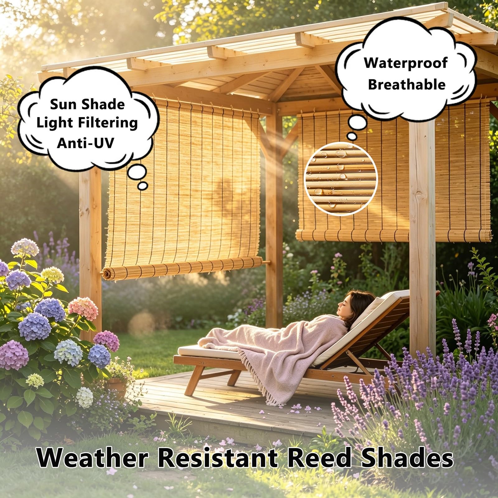 Tenda a Rullo in Canna Naturale, Cannucciato per Esterno e Interno, Tapparella in bambù 70% Oscurante, Protezione Privacy per Balcone e Giardino, Impermeabile(100L x 160A cm)