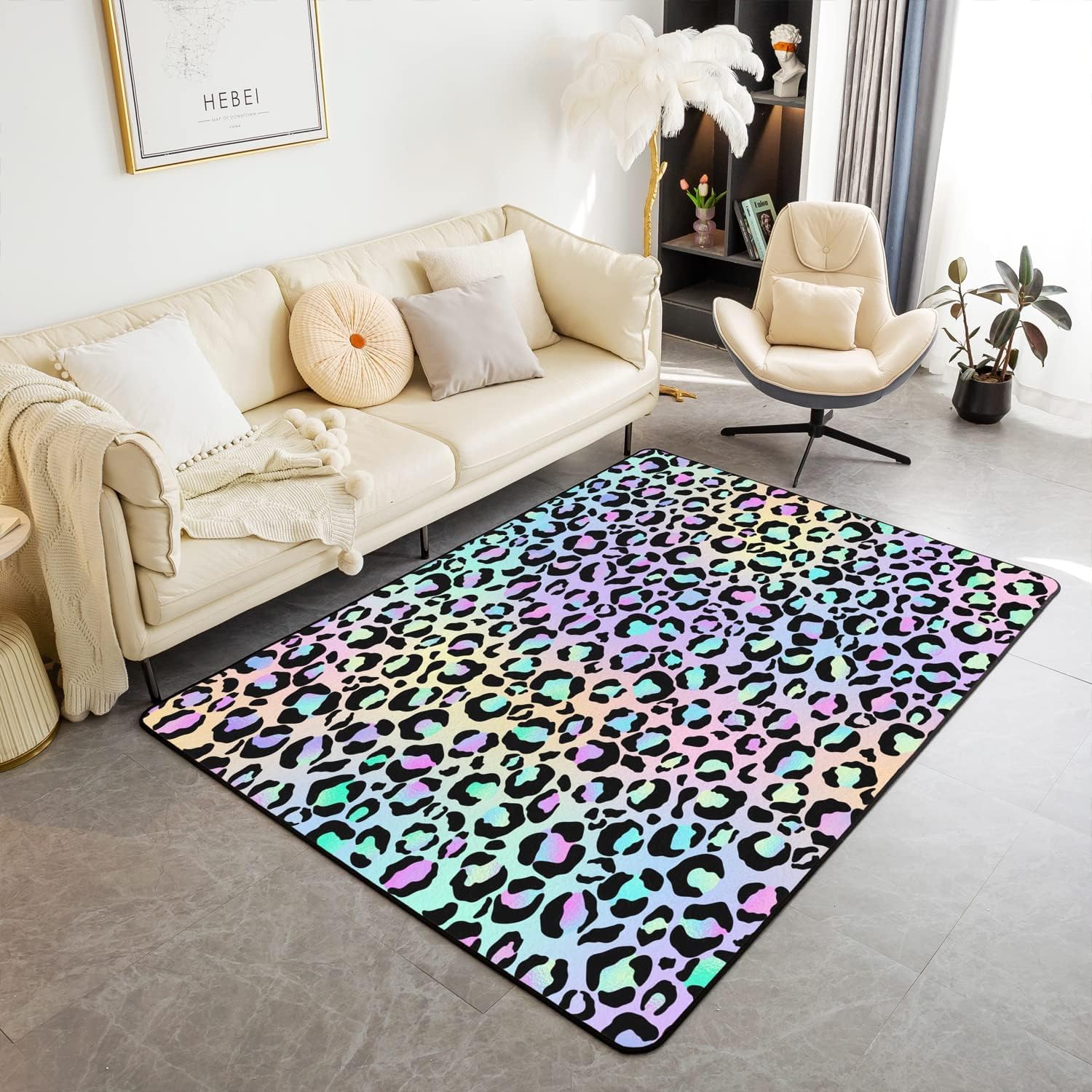 Tapis de salon imprimé léopard 180x280 cm moderne et lavable
