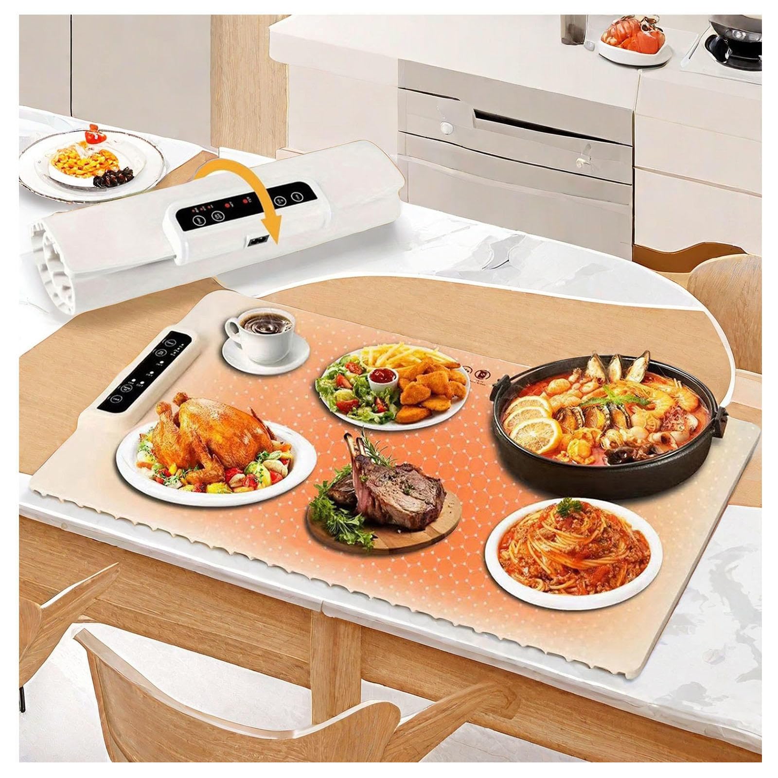 Bandeja De Calentamiento Eléctrico con 3 Modos Y Calentamiento Rápido Bandeja Calienta Platos Alfombrilla Portátil De Silicona Bandeja De Calentamiento