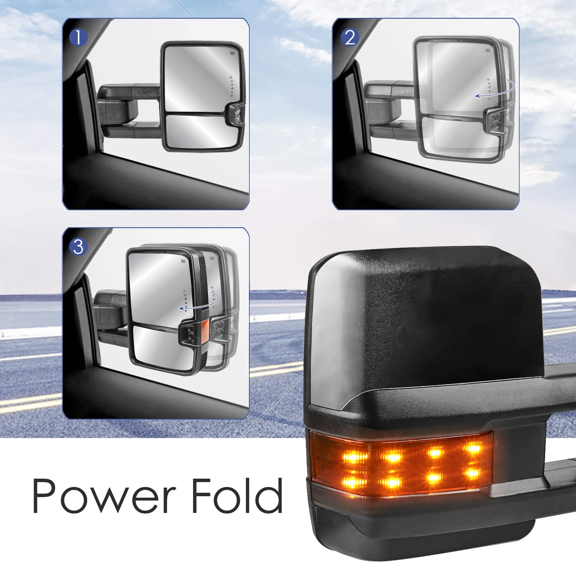 AutoShack Driver Towing Mirror Power Black Textured Heated Manual Folding Replacement for 2015-2018 Ram 1500 2500 2016-2018 Ram 3500 2019 Ram 1500 Classic 3.6L 5.7L 6.4L 6.7L V8 4WD RWD KAPCH1320350