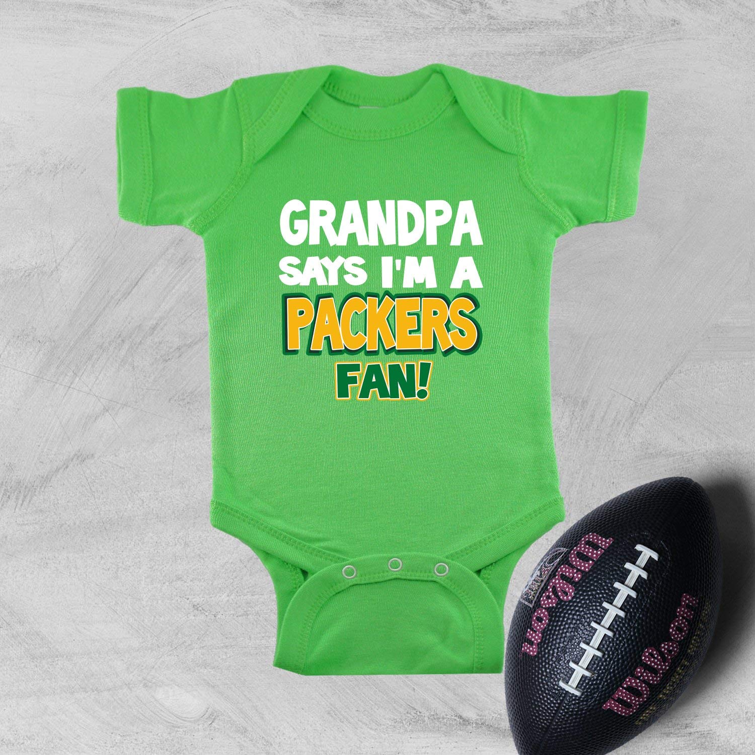 NanyCrafts My Grandpa Says I'm a Packers Fan Baby Bodysuit Green 6M
