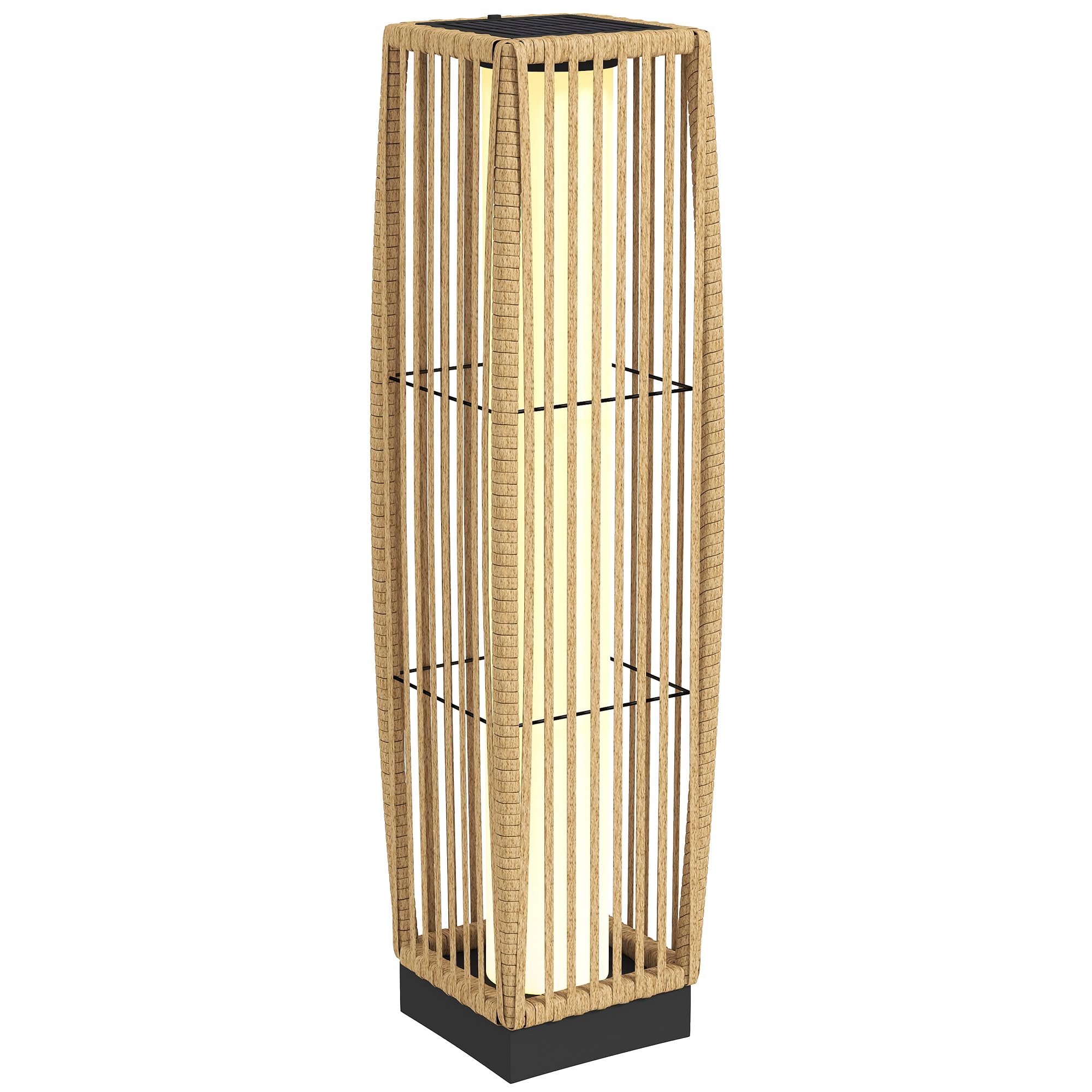 Outsunny Lanterne Solaire Extérieure en Résine Tressée, Lampadaire LED Rechargeable avec Capteur de Lumière pour Jardin