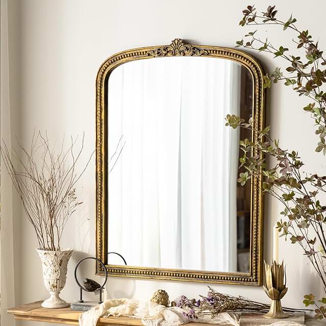 ZIYOO French Vintage Ornate Arched Wall Mirror, Gold Framed Decorative M...