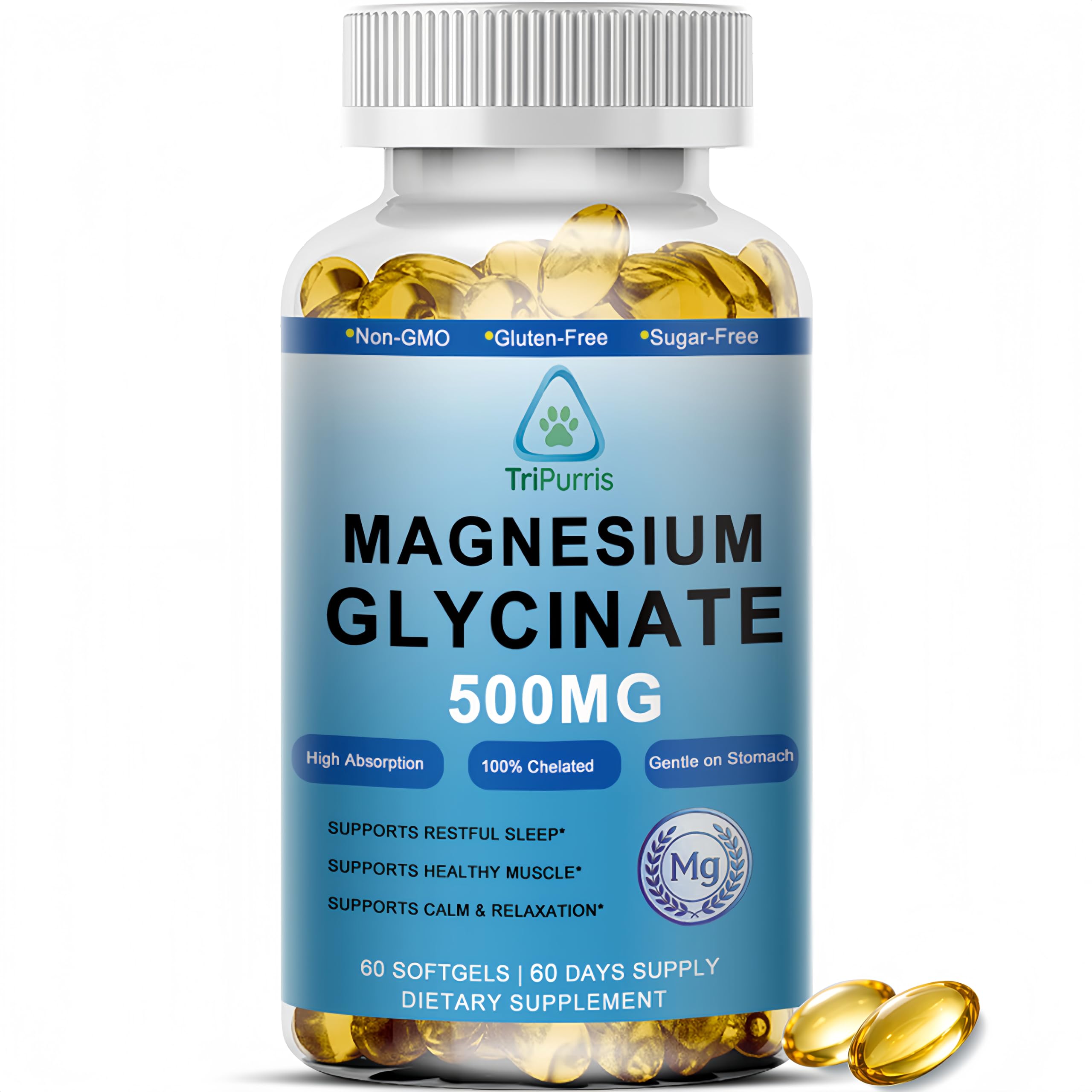 Magnesium Glycinate 500mg Supplement – High Potency Chelated Magnesium Glycinate Softgels for Women and Men,Pure Magnesium & Highly Absorbable Formula for Sleep & Relaxation Support,Fast-Release Vegan