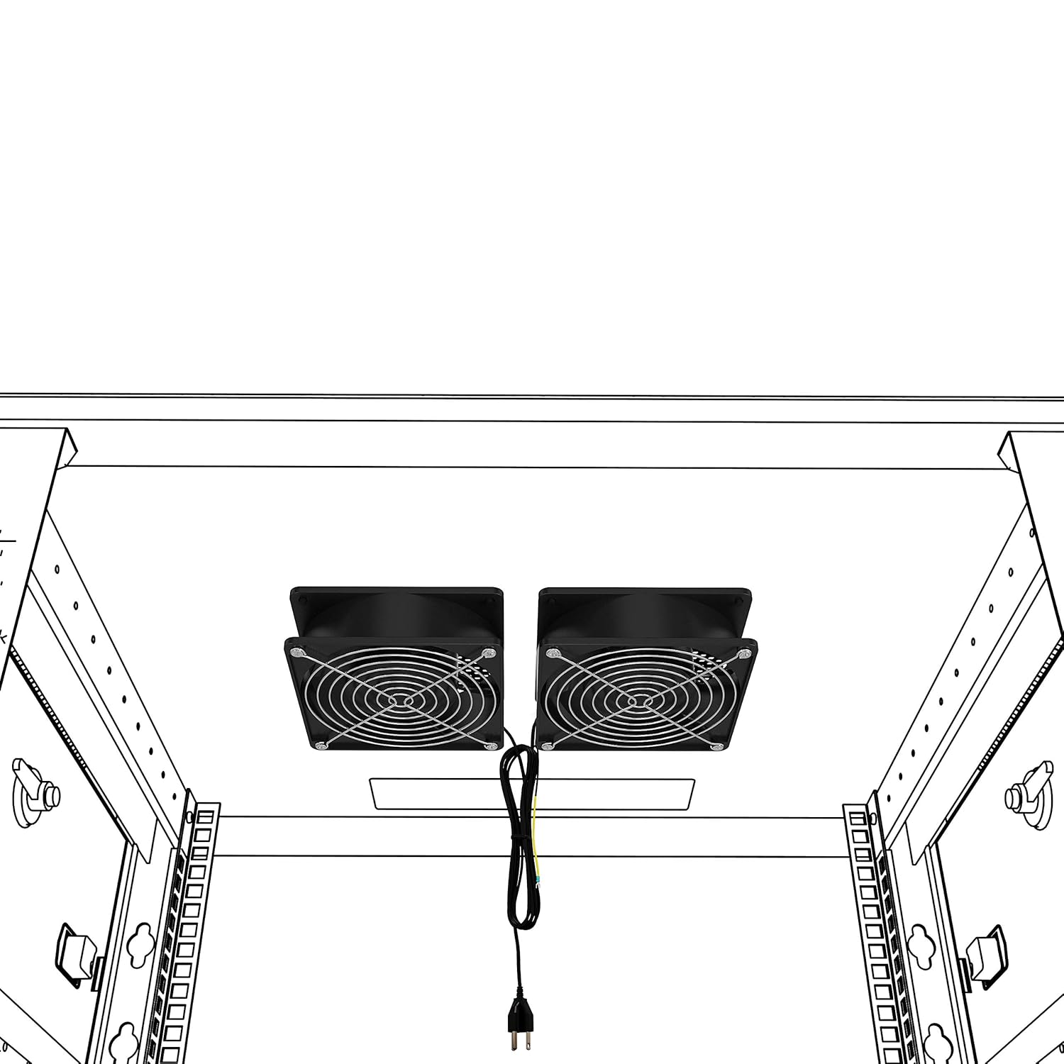Limited Stock Network Cabinet Fan (Dual 2pc Kit) Server Rack Cooling (Rackmount Muffin Fans Pair 120mm 4in) 110V Cable (Extra Strong) Dual Ball for Side or Top Mount (Computer Equipment Ventilation) Tupavco TP1510