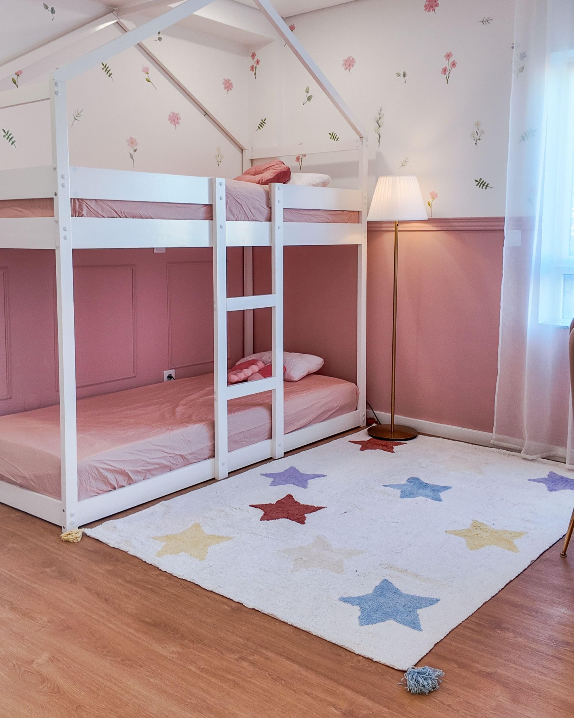 Beliani Alfombra Infantil algodón Estampado Estrellas con borlas 140 x 200 cm Tejida a Mano Multicolor Merevi