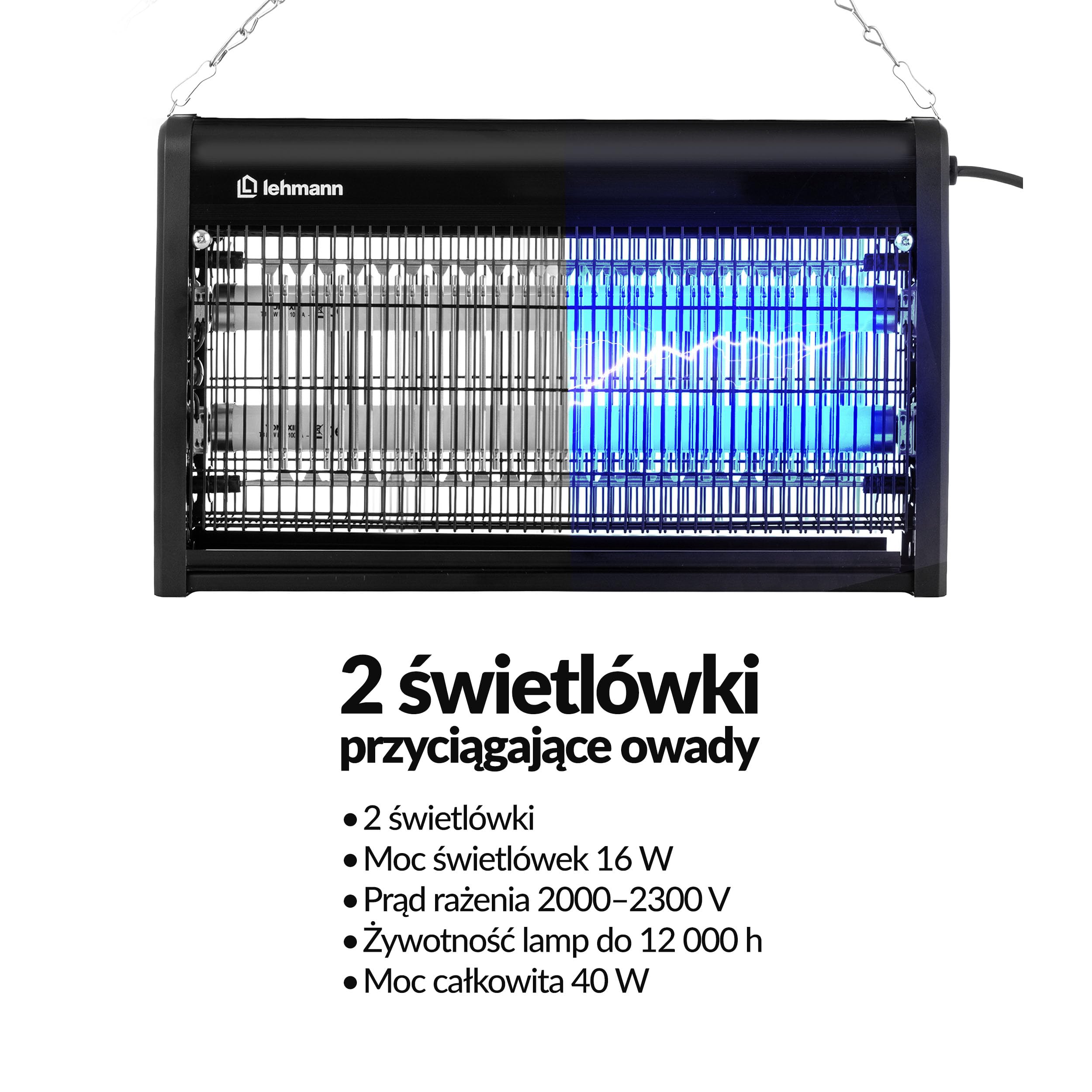 LEHMANN Elektryczna pułapka na owady 40 W, lampa na owady z funkcją zdalnego sterowania, przeciw komarom, muchom, owadom, do 12000 h, elektryczna pułapka na muchy do powierzchni do 400 m²