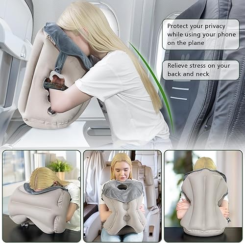 Miniatura 3 de Almohada inflable de viaje, almohada de cuello de avión, cómodo apoyo para hombros y cuello para evitar un sueño poco saludable (con máscara facial,