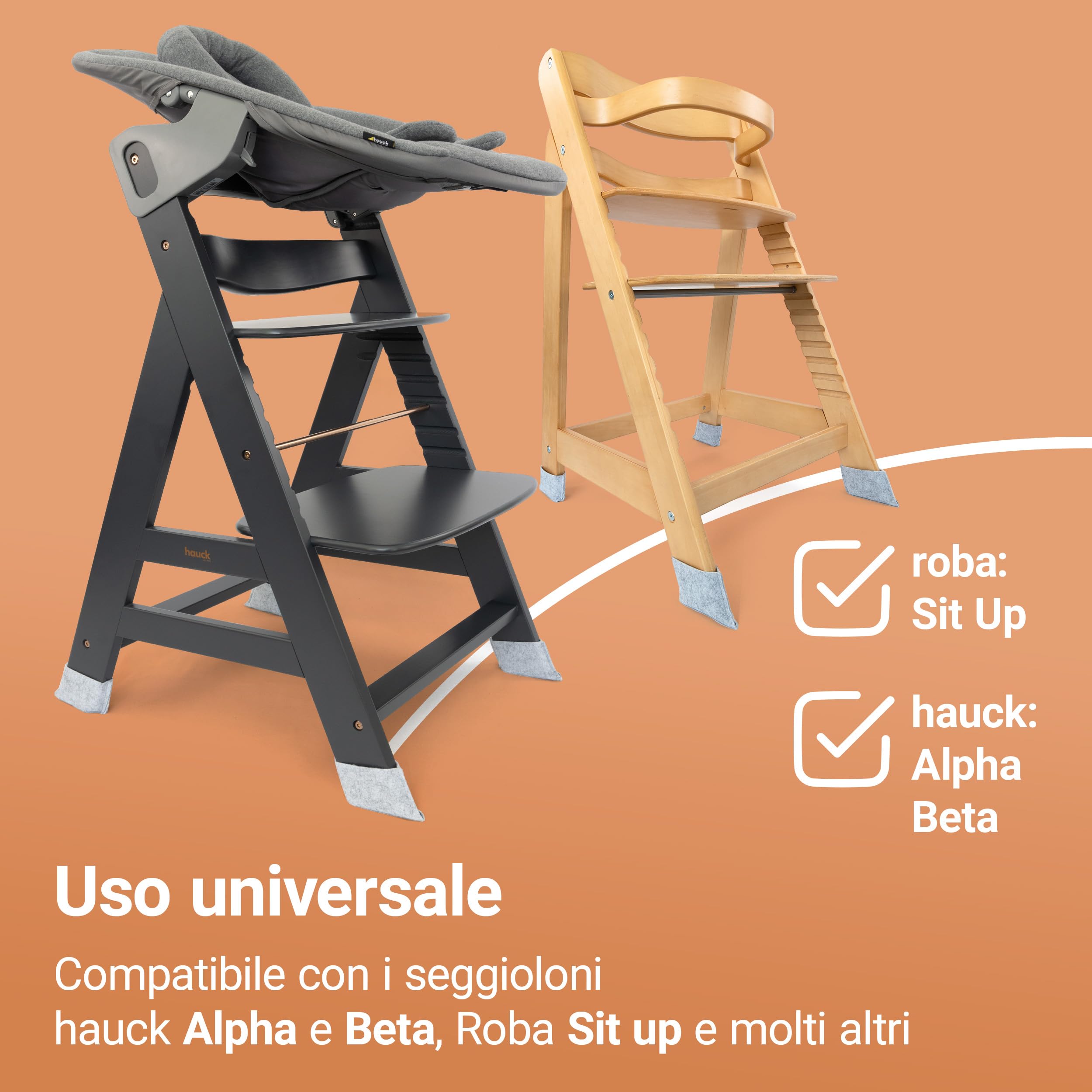 LaLoona Set Feltrini per Seggiolone 4 Protezioni Pavimento Compatibili con hauck Alpha Beta roba Sit Up Antigraffio Grigio