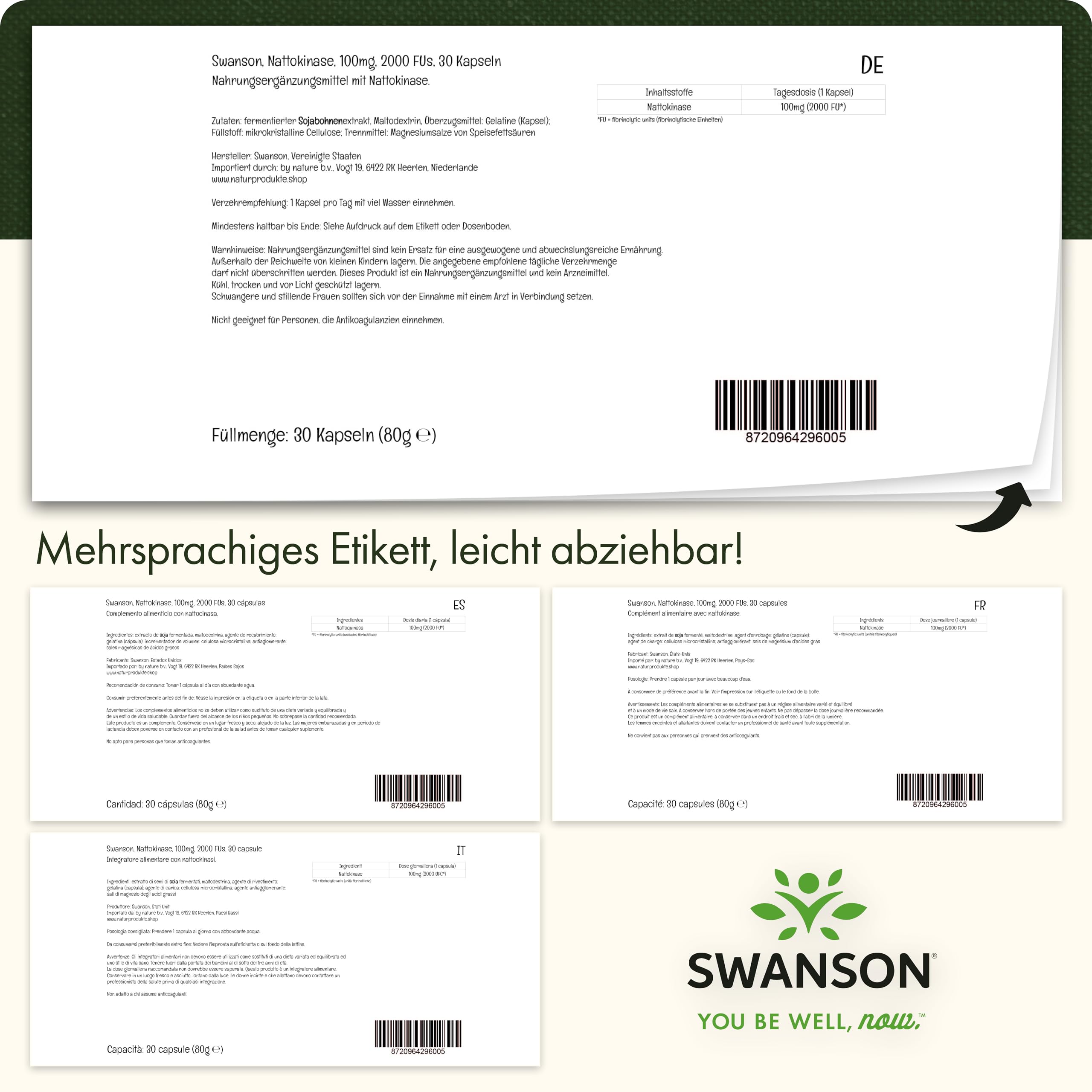 Swanson, Nattokinase, 30 Kapseln, 100mg Nattokinase je Dosis, Glutenfrei, GMO frei, Geschmacksneutral
