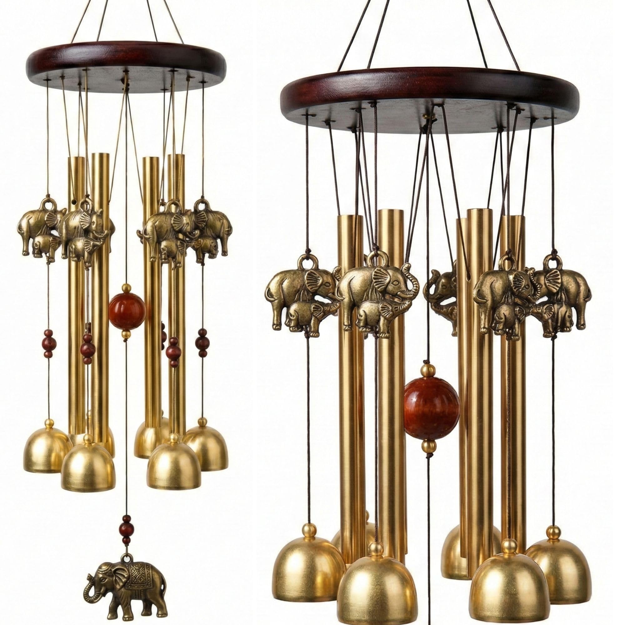 Wind Chime for Home Decoration with Golden Pipes, Bells & Butterflies | Hanging Wind Chimes for Balcony, Garden, Door & Living Room | Positive Energy Outdoor Decor (Wind Chime with Elephant)