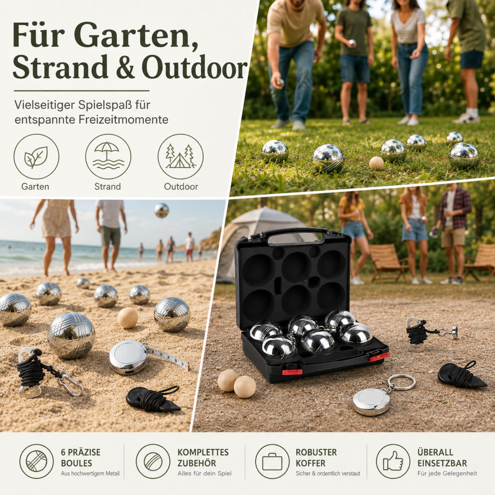 Personalisierte Boule Kugeln mit Gravur, 6er Petanque/Boccia Set mit Wunschtext & Logo, Individuelles Outdoor Geschenk für Männer, Papa, Camper & Boule Fans, Serie B