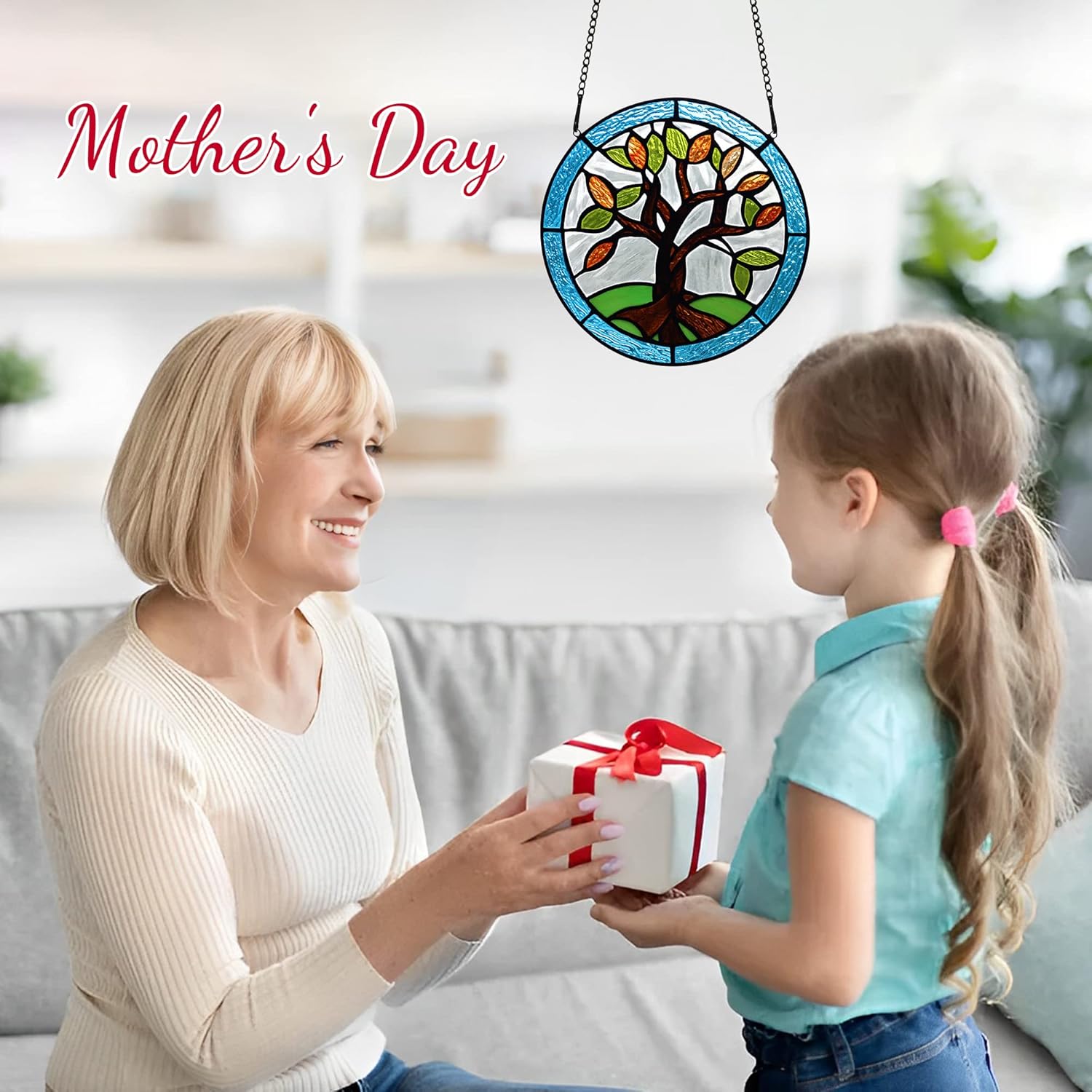 Tree of Life Stained Glass Window Hangings,Tree of Life Suncatchers Home Decoration Kitchen Living Room, Handmade Gift for Mom,Father,Housewarming Gifts for New Houses