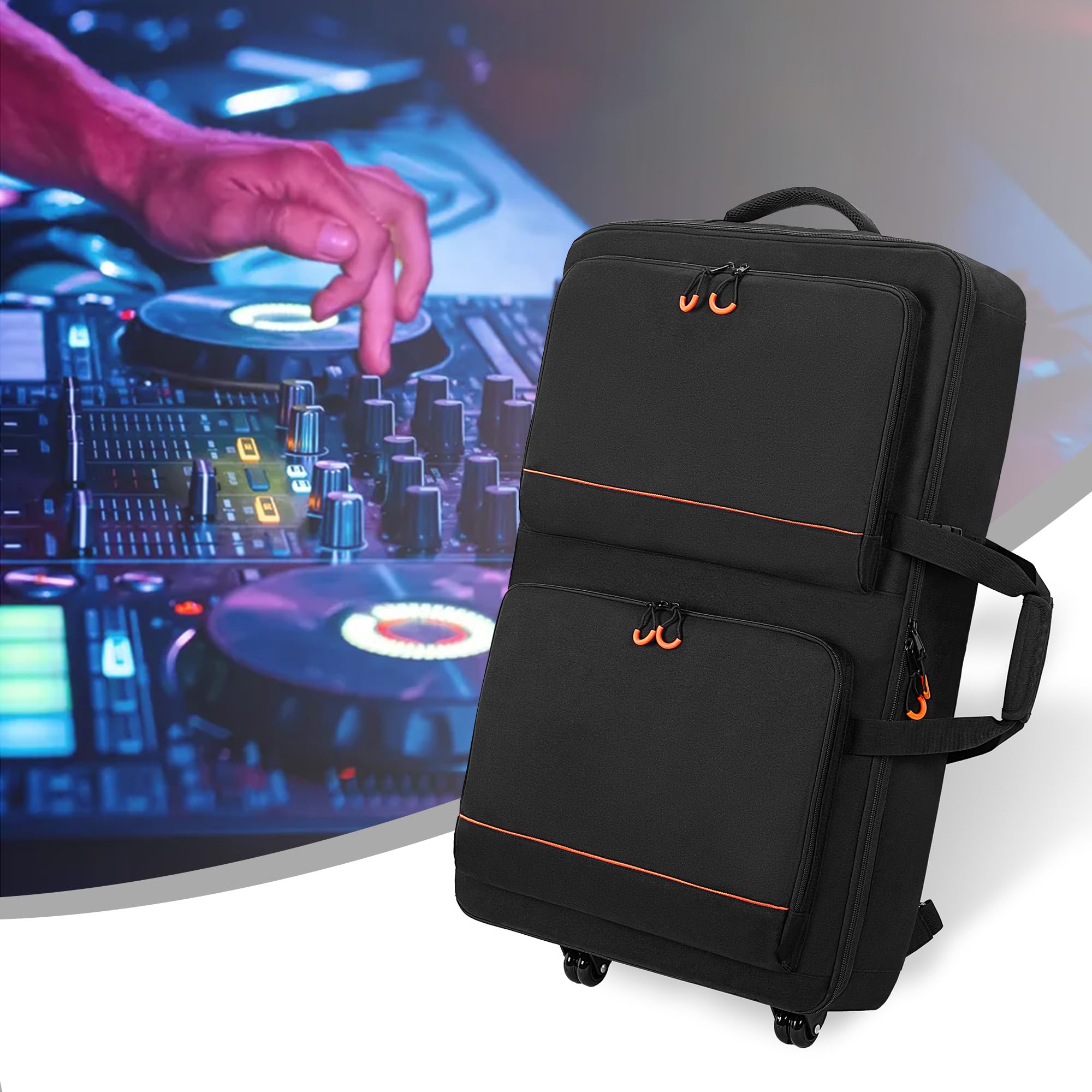 Rexmica Borsa da Trasporto per Controller DJ con Ruote, Compatibile con Pioneer XDJ RX2/ XDJ RX3/ XDJ-RX/DDJ-FLX10/ DDJ REV7/ DDJ 1000SRT, Zaino con Ruote Imbottito con 2 Tasche per DJ Mixer Accessori