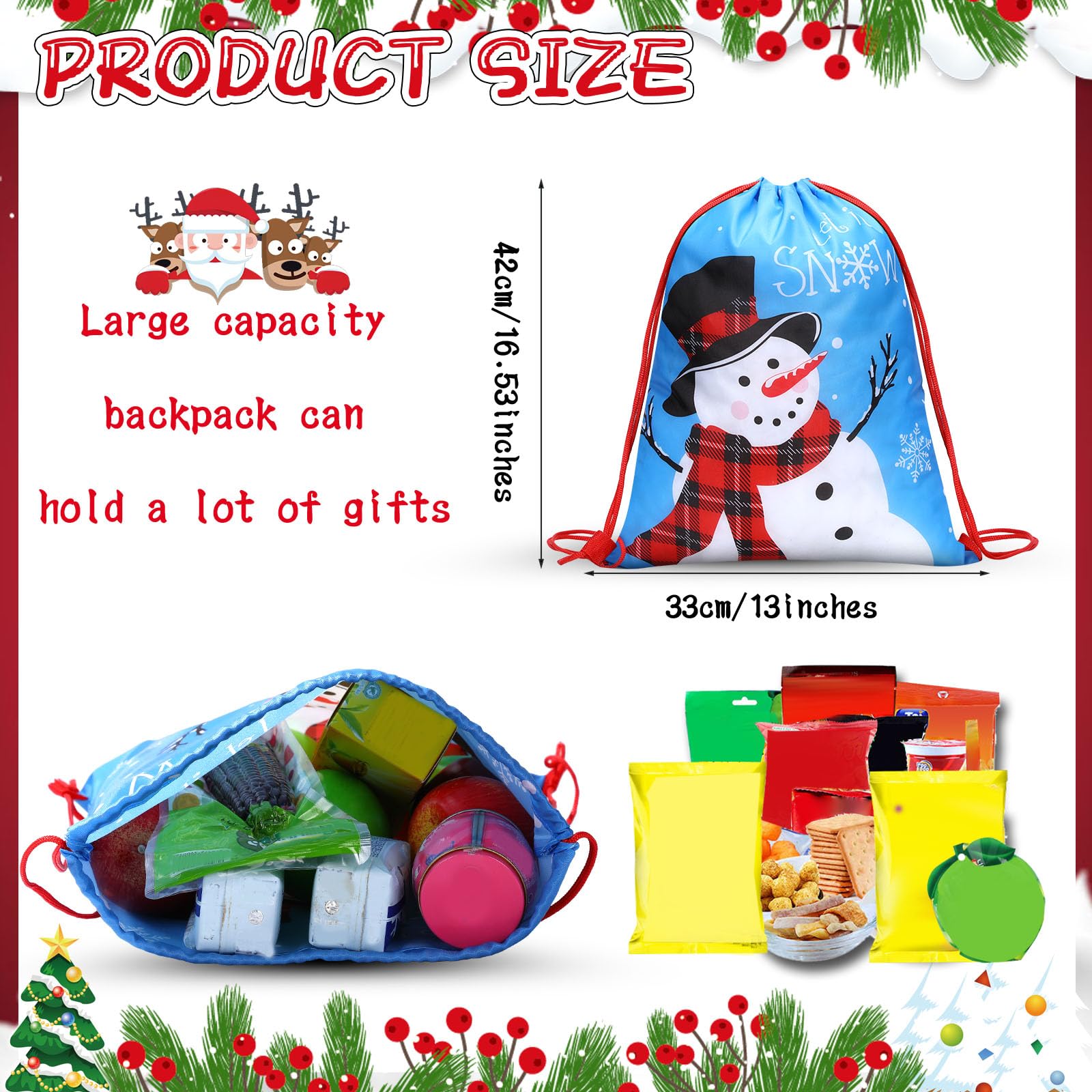 Xuniea 12 Pcs Sacs à Dos à Cordon de Noël pour Enfant, 33 x 41 cm
